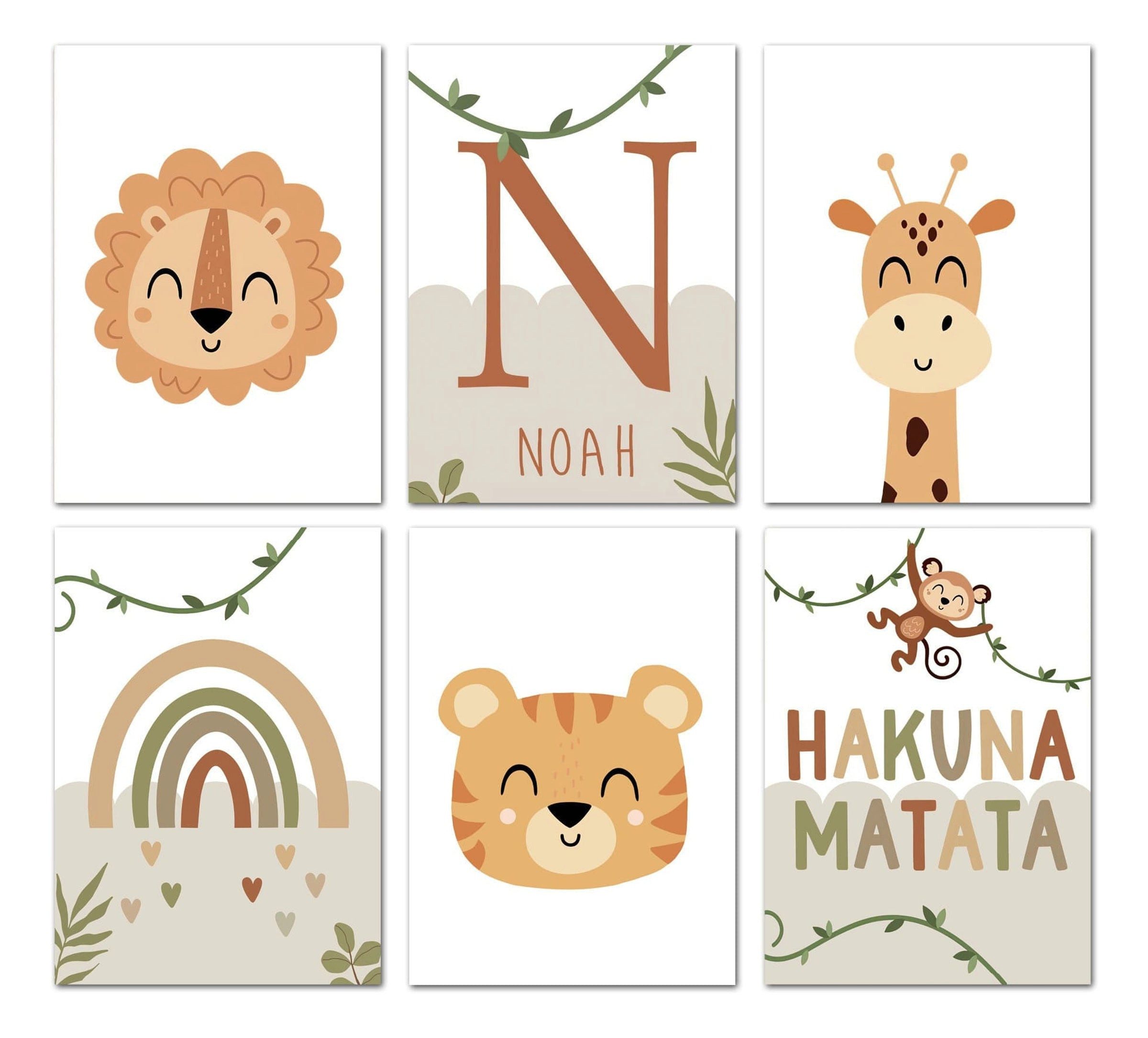 JUSTGOODMOOD Poster Safari Hakuna Matata Löwe Personalisierter Name als Deko Print ohne Ra, A (1 St)