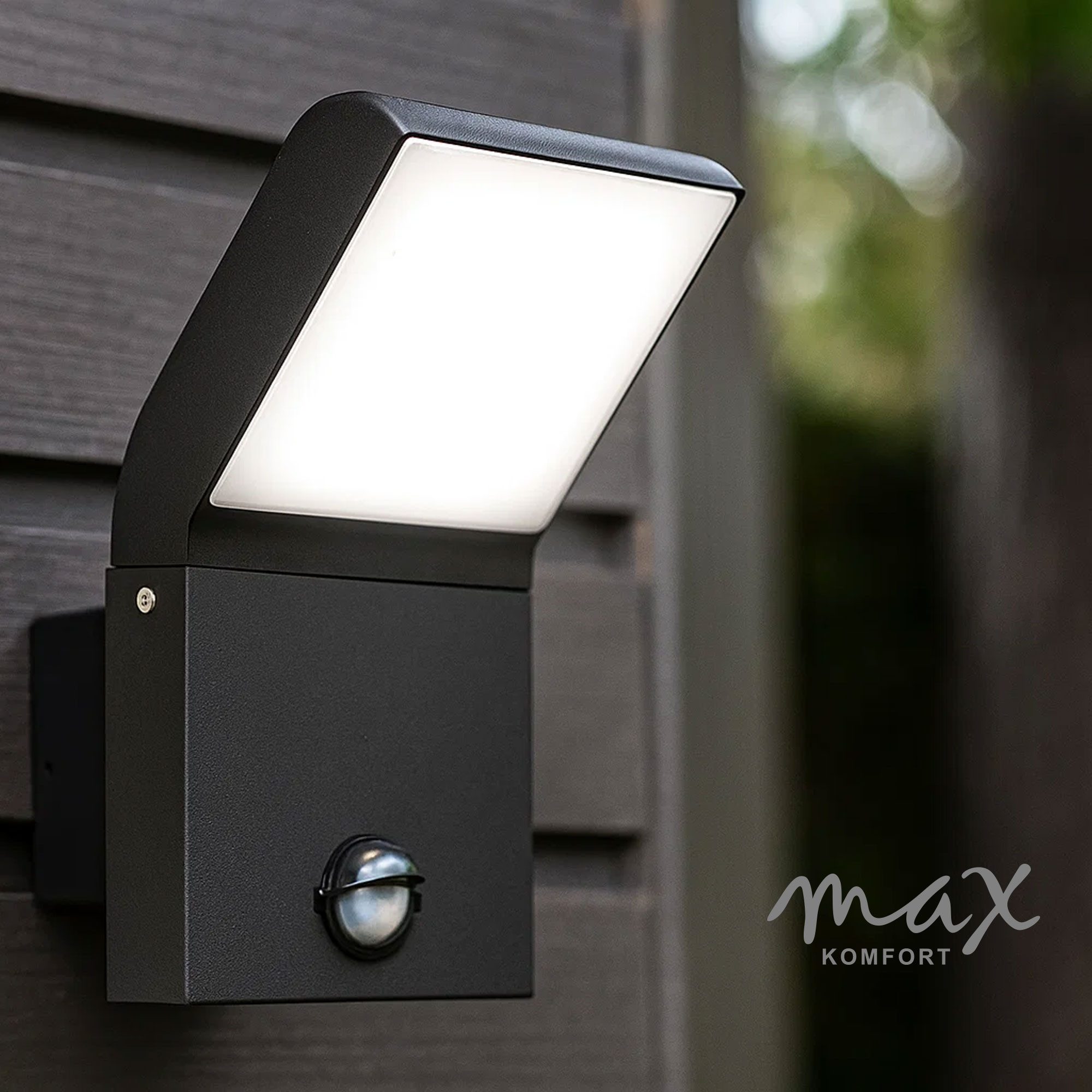 Maxkomfort LED Außen-Wandleuchte mit/ohne Bewegungsmelder, 10W Warmweiß 3000K, IP54 Wetterfest, mit Bewegungsmelder, LED fest integriert, Warmweiß, 3000K, Wandleuchte für Fassade, Terrasse & Hauseingang, Aluminium