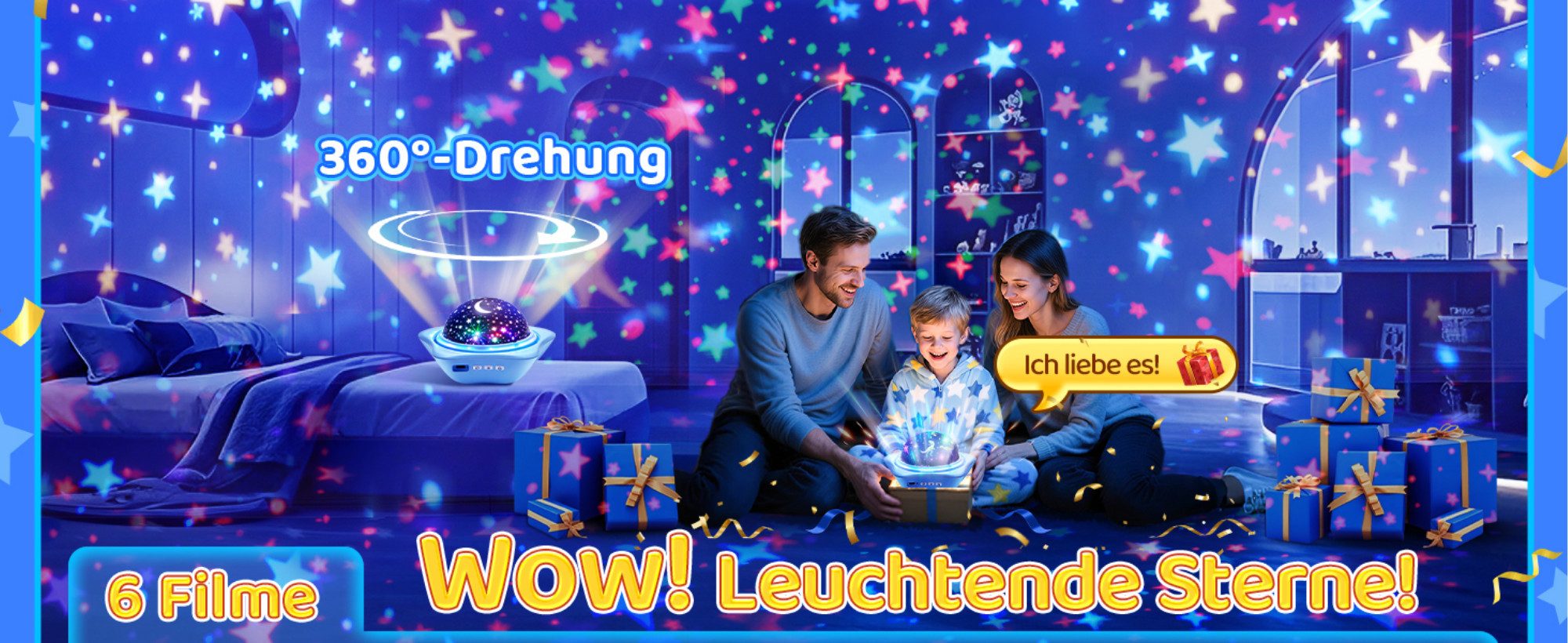 Vivitar LED-Sternenhimmel Projektor Nachtlicht 96 Lichteffekten, 6 Projektionsfolien 16 Farbmodi, 1 Meter Kabel, Fernbedienung Stimmungsbeleuchtung, Projektions – Bild 5 von 5