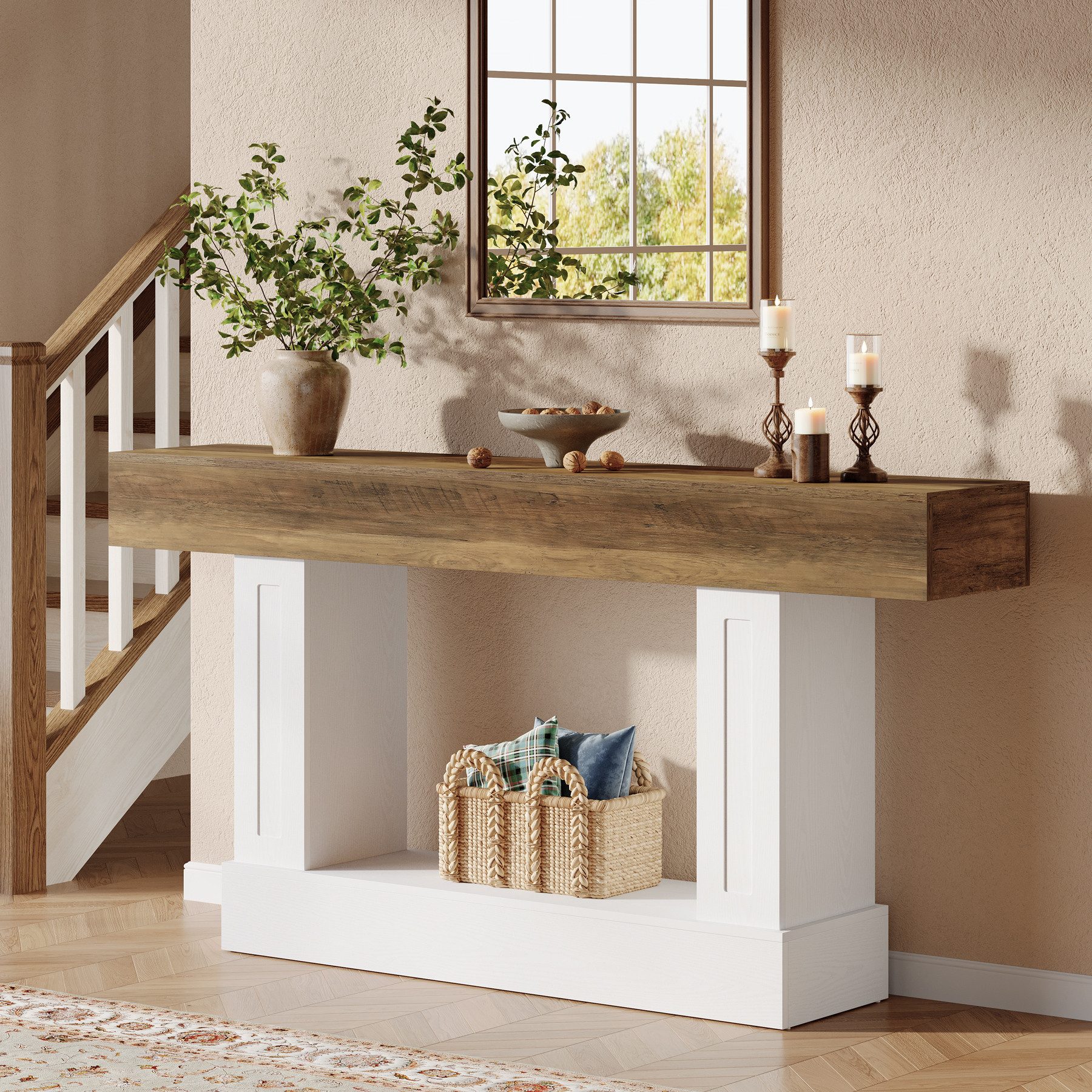 Tribesigns Konsolentisch 160 cm Flurtisch, Eingangstisch im Landhausstil, 2-stöckig Sofatisch