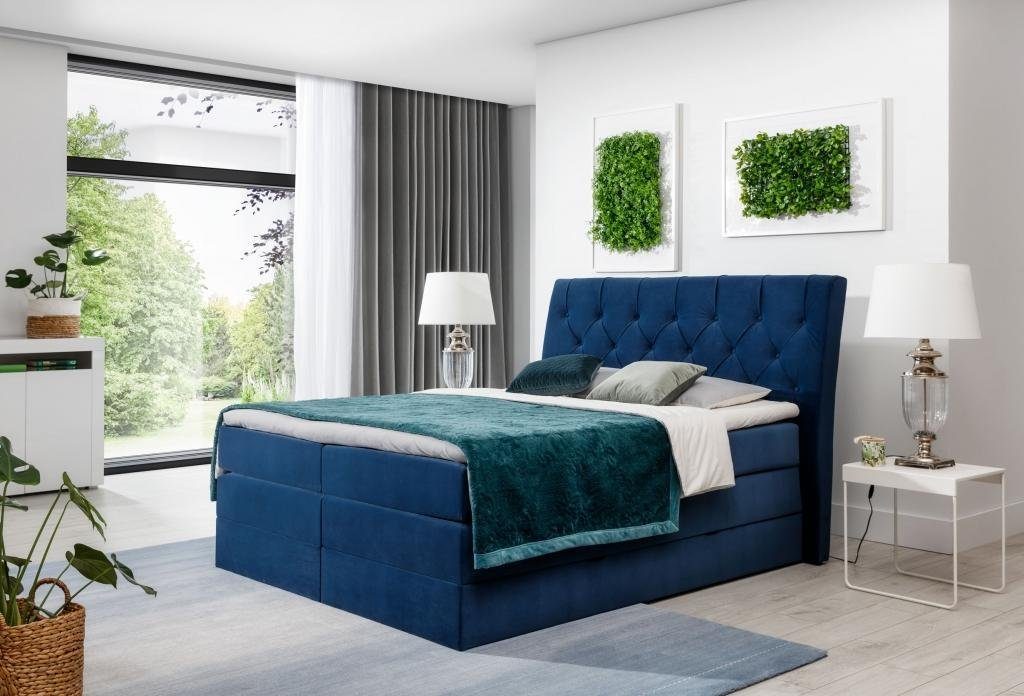 JVmoebel Bett Möbel Luxus Moderne Betten Polster Gestell Blau