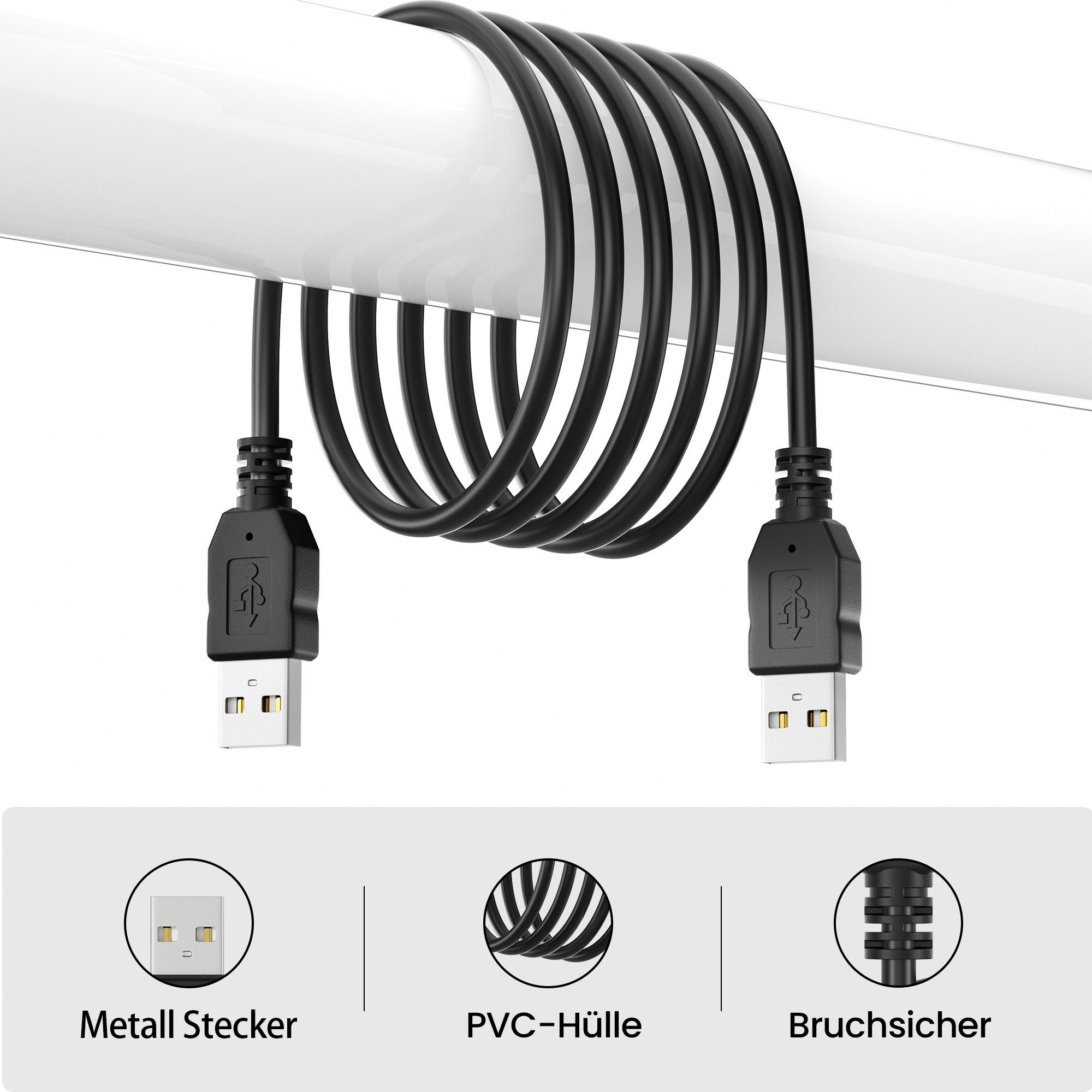 JAMEGA USB Kabel - Datenkabel USB A zu USB A Verbindungskabel USB-Kabel, USB Typ A, USB A (100 cm) – Bild 5 von 5