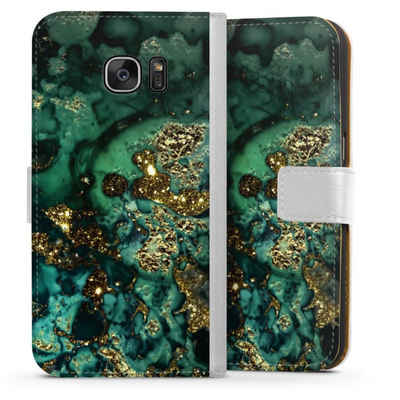 DeinDesign Handyhülle Marmor Glitzer Look Muster Cyan Glitter Marble Look, Samsung Galaxy S7 Hülle Handy Flip Case Wallet Cover Handytasche Leder