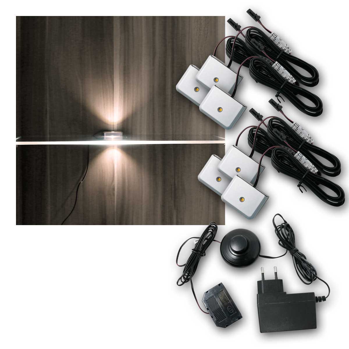 world-trading-net LED Glaskantenbeleuchtung 6er SET Clip-3D silber Glasbodenbeleuchtung, kw, kaltweiß