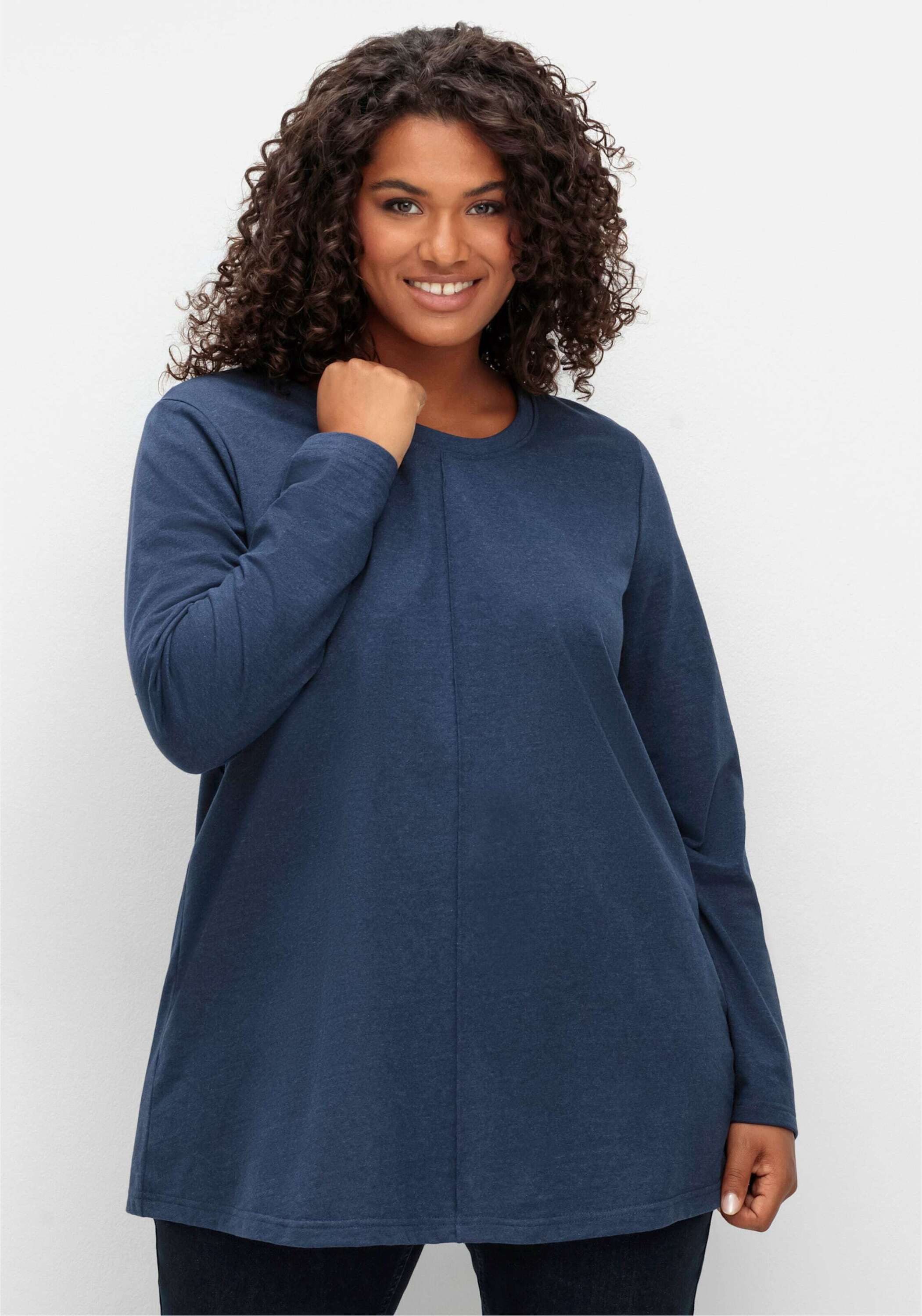 Sheego T-Shirt Langarmshirt Langarm in A-Linie, mit Rundhals