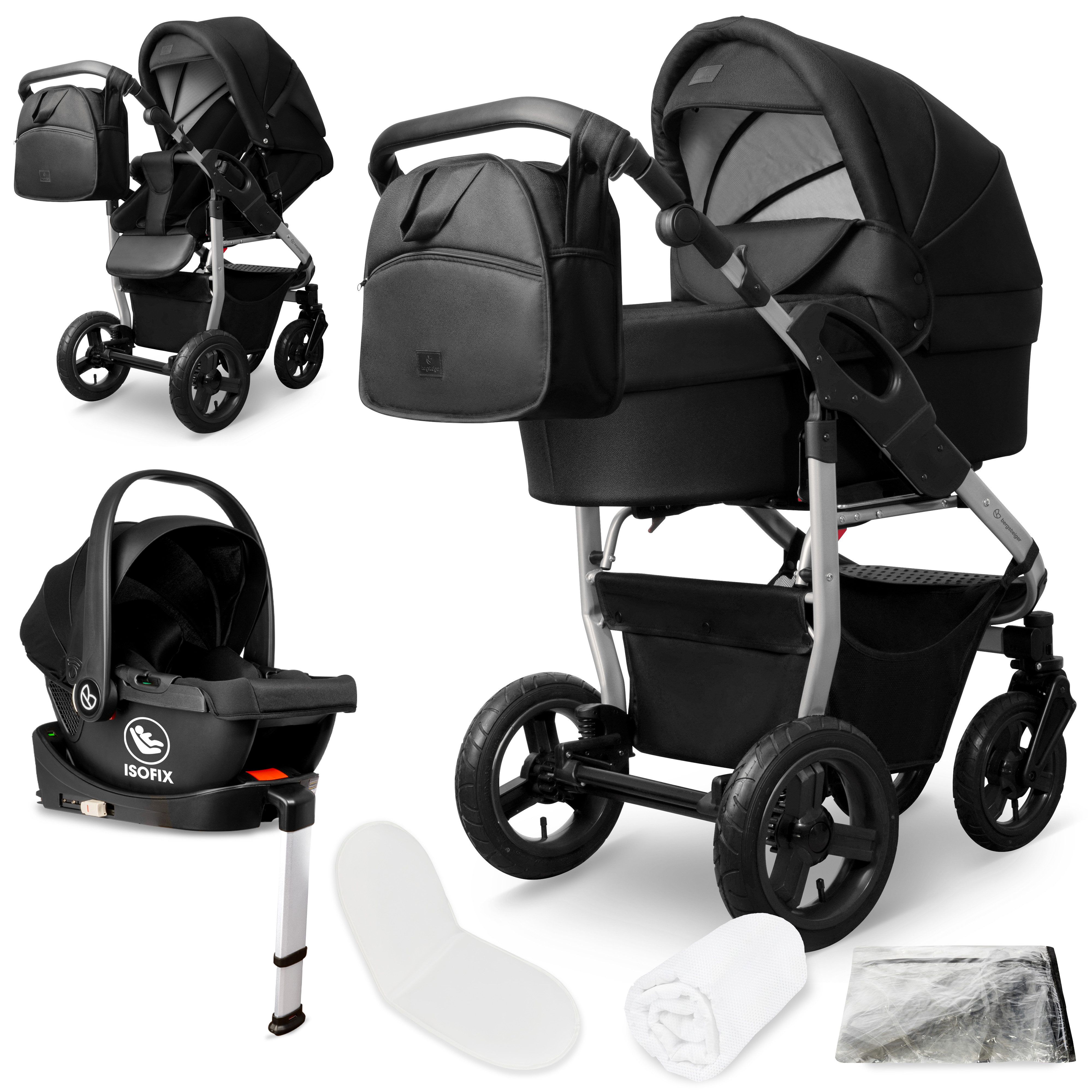bergsteiger Kombi-Kinderwagen Babywagen Capri 3in1, Kombikinderwagen Komplettset, (10-tlg)