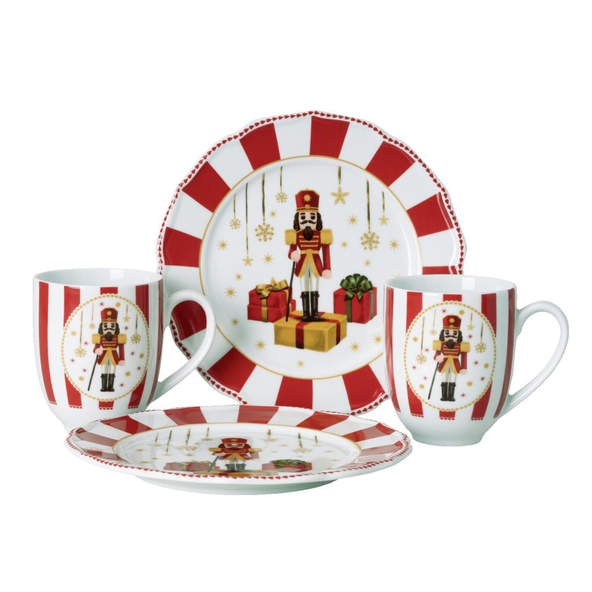 Hutschenreuther Frühstücks-Geschirrset Christmas Love Red Weihnachtsgeschirr, Porzellan, 4-tlg.