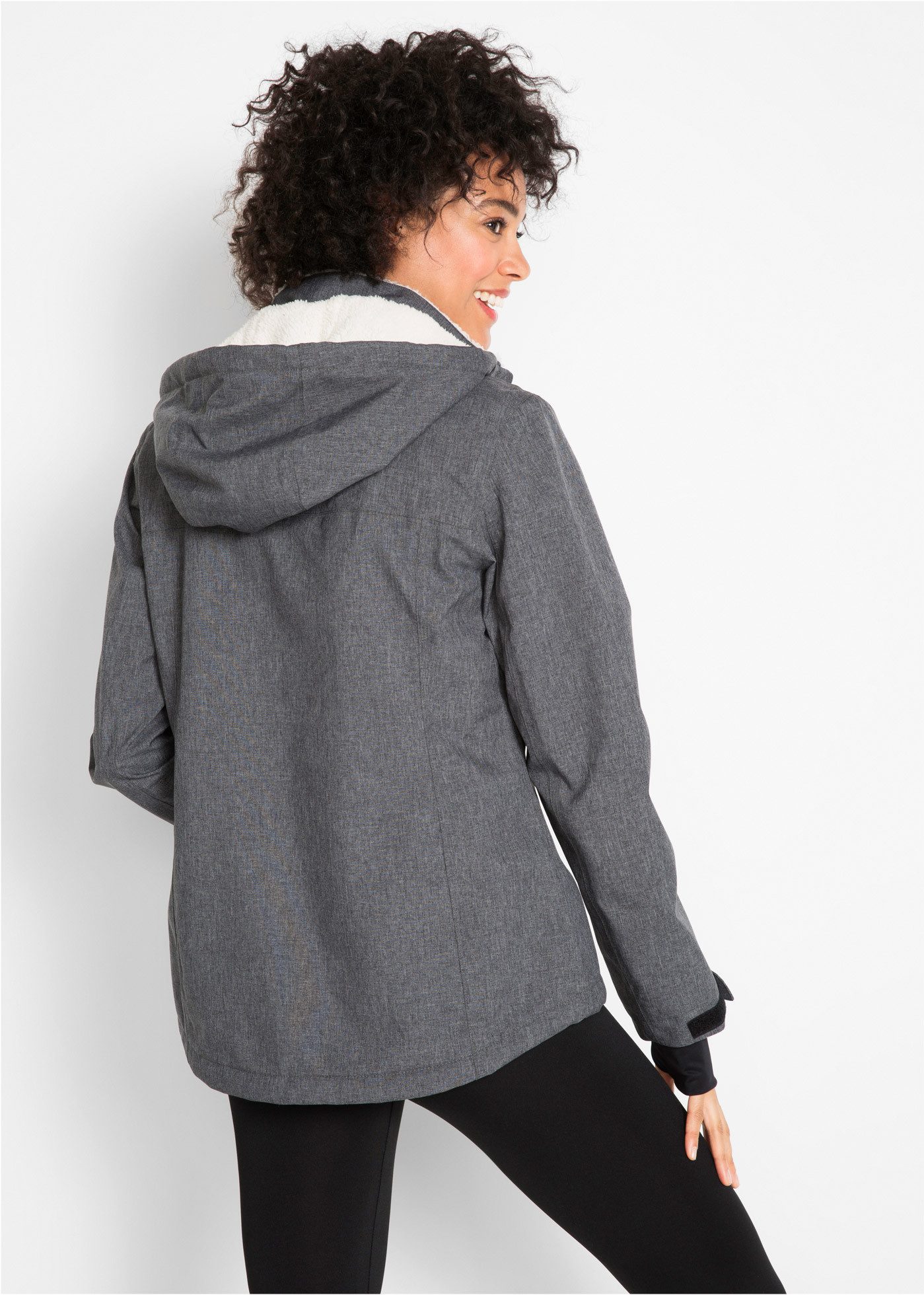 bonprix Funktionsjacke mit Teddyfleece-Futter, wind- und wasserdicht, mit hohem Stehkragen