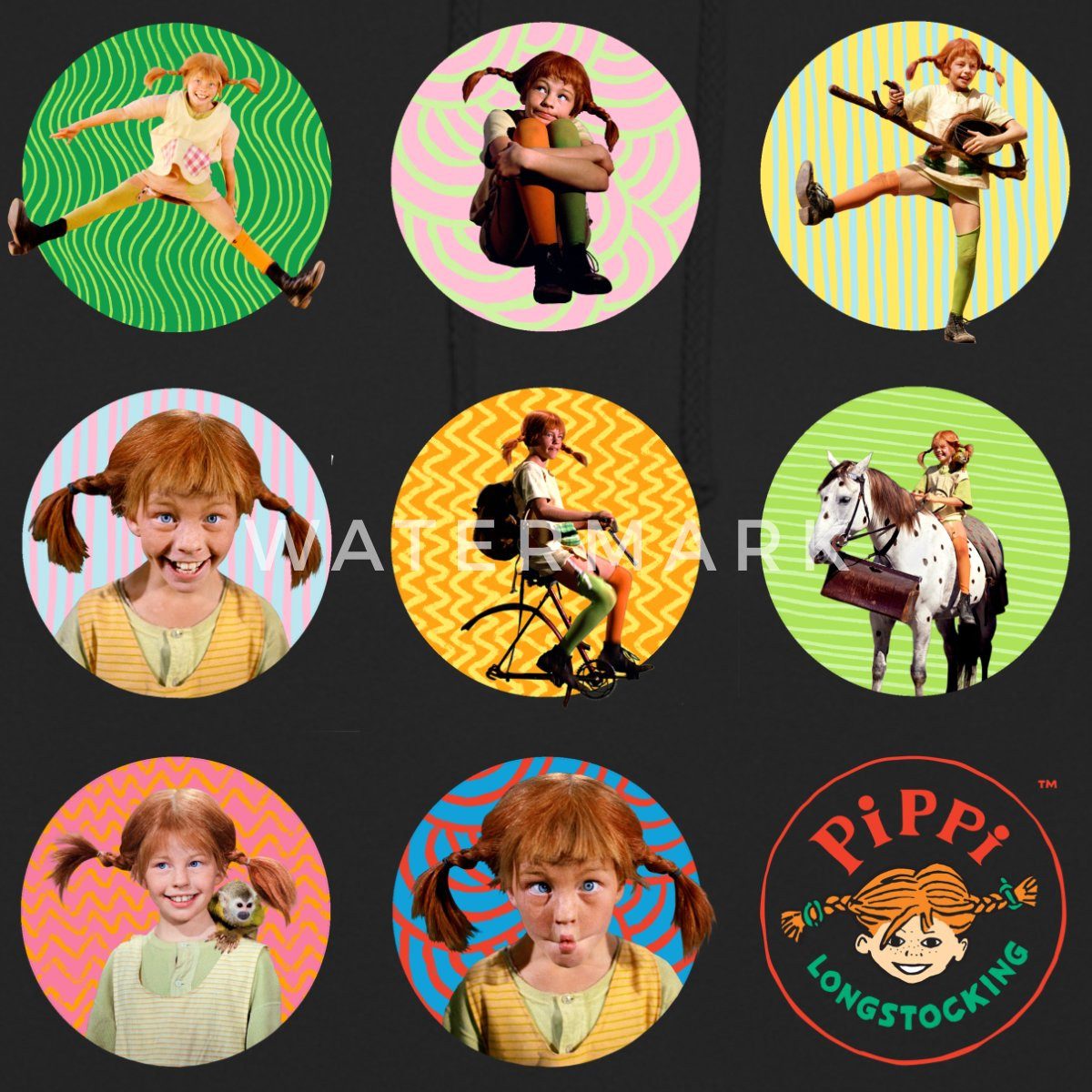 Spreadshirt Hoodie Pippi Langstrumpf Bilder Von Pippi In Kreisen Unisex Hoodie (1-tlg)