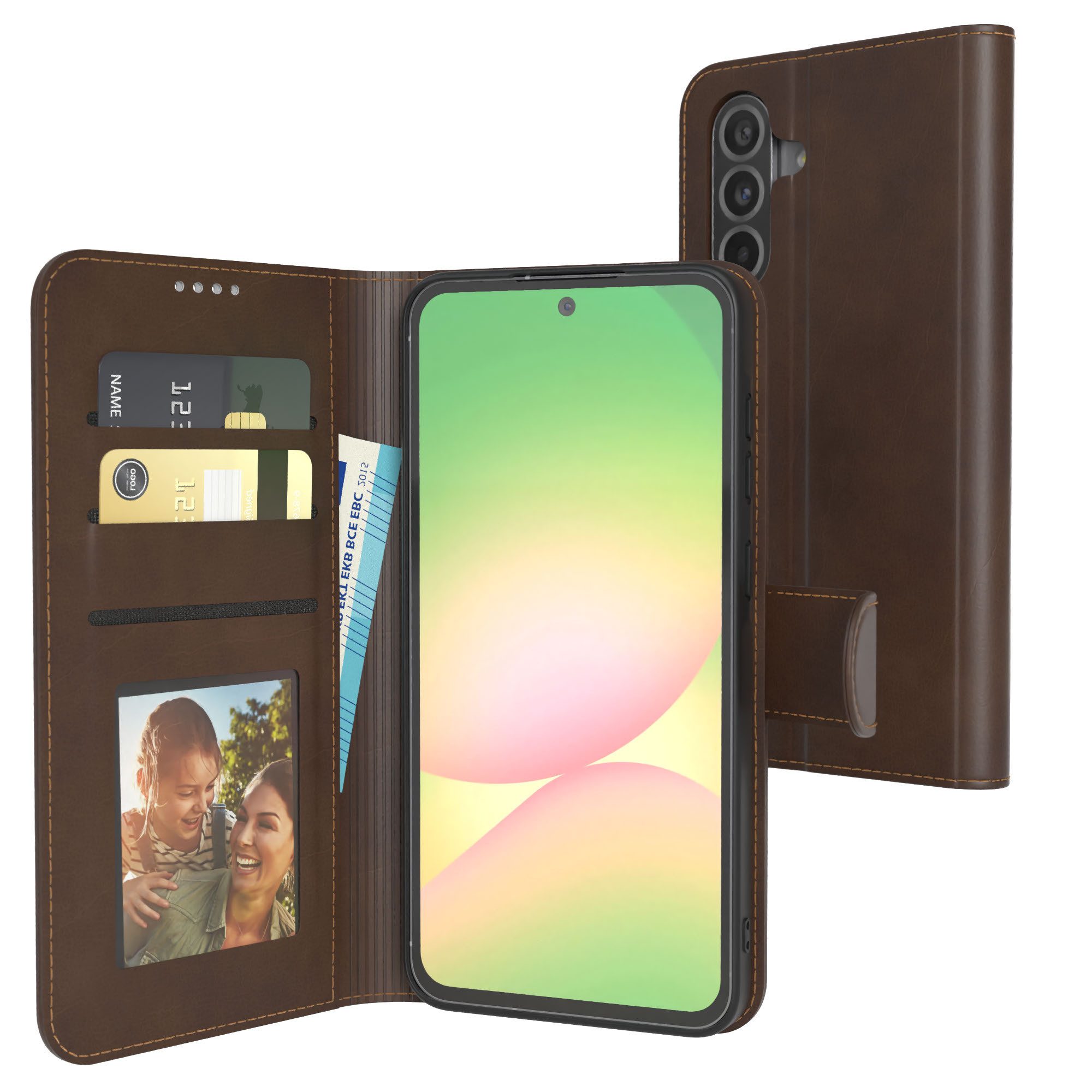 EAZY CASE Handyhülle Business Handytasche Samsung Galaxy A56 5G 6,7 Zoll, Tasche Klapphülle aus Kunstleder Book Cover mit Kartenfächer Braun