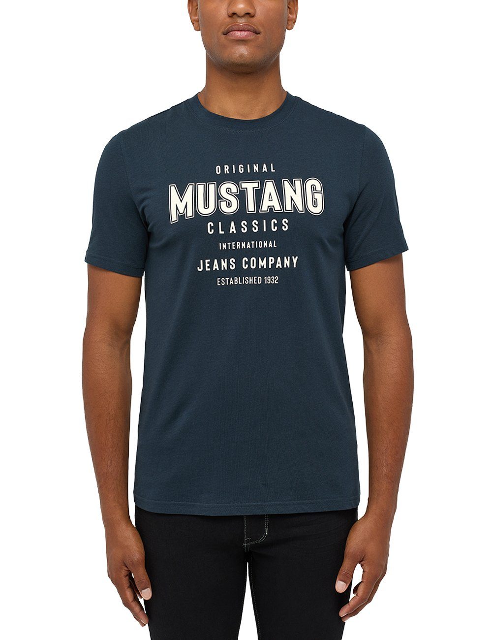 MUSTANG Kurzarmshirt Mustang Print-Shirt navy