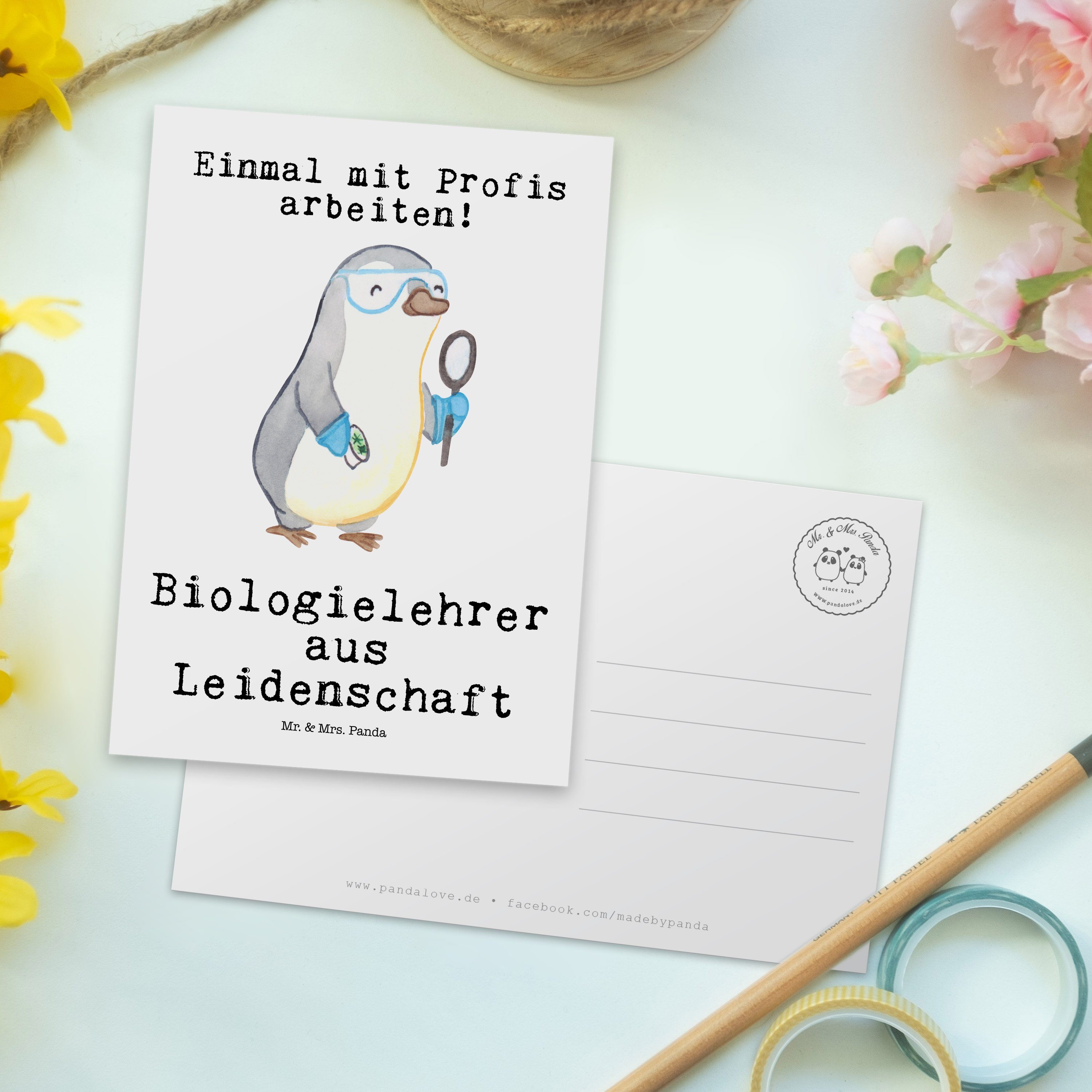 & Biounter Weiß - Leidenschaft Geschenk, aus Biologielehrer Abschied, Mrs. - Mr. Postkarte Panda