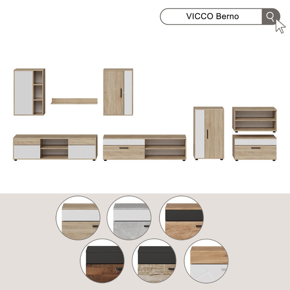 Vicco Wohnwand Berno, Beton/Weiß, 2 Teile, (1-St)