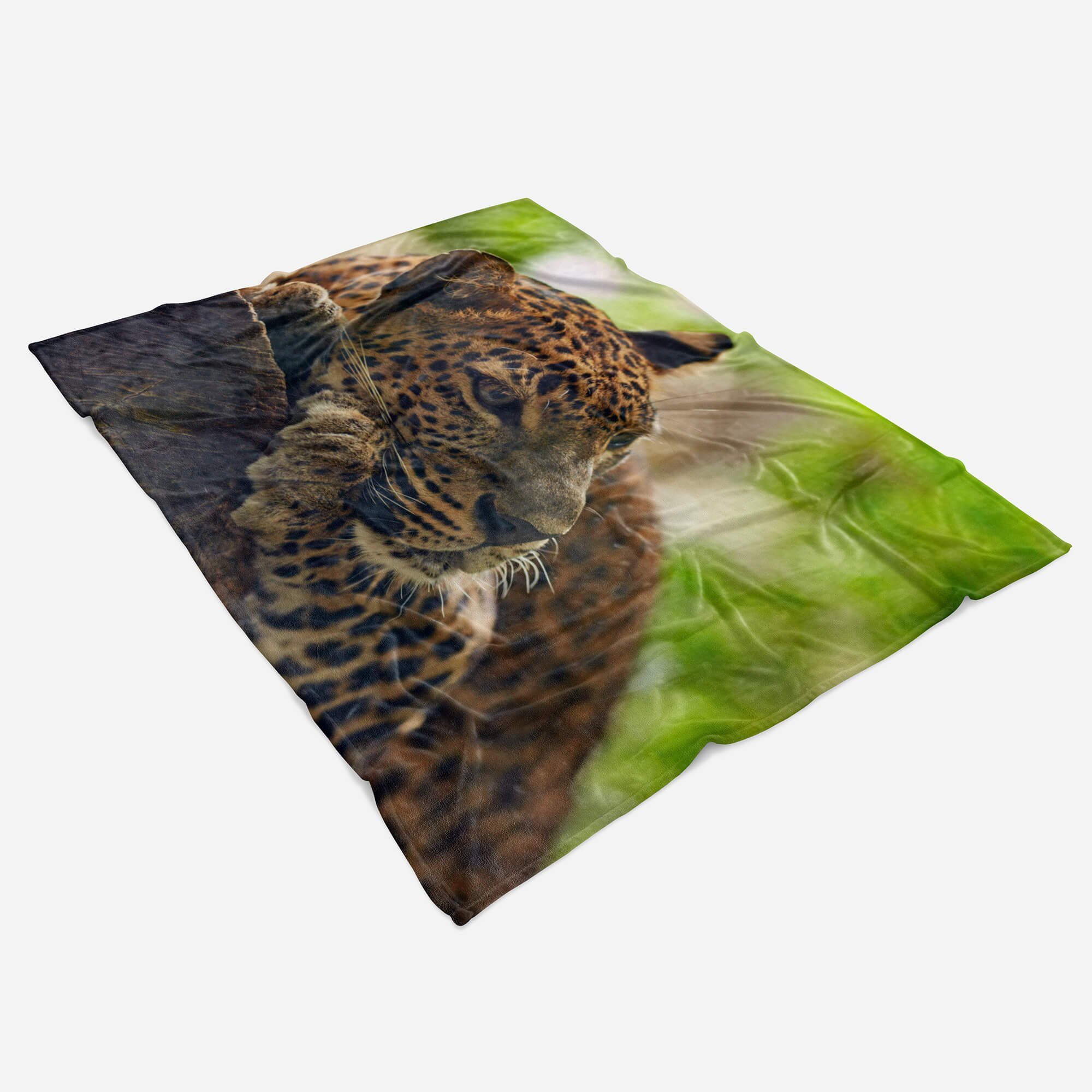 auf Strandhandtuch Tiermotiv Kuscheldecke mit Baum, Art Handtuch Handtücher Saunatuch Handtuch (1-St), Baumwolle-Polyester-Mix Jaguar Sinus