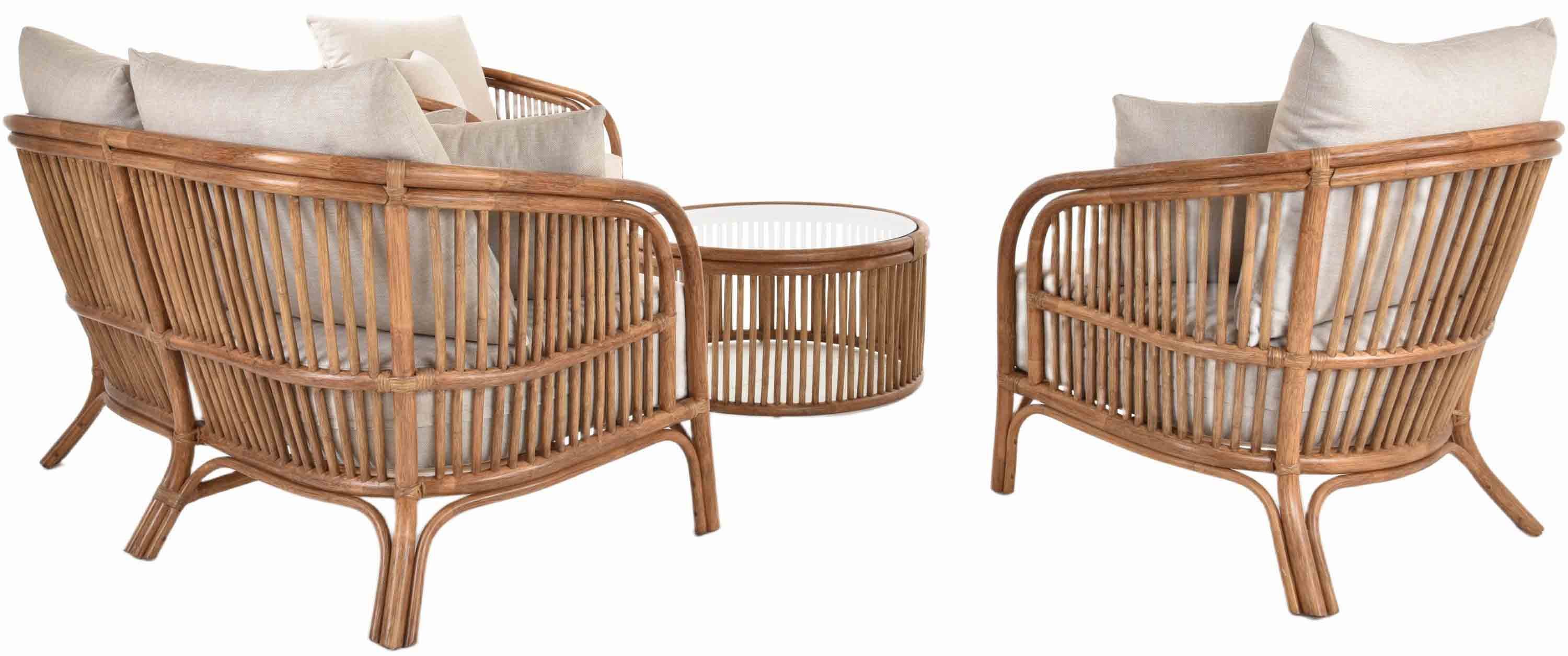 Krines Home Sitzgruppe Rattangruppe Finoo 4-teilig Rattan Gartenmöbel Set Sitzgruppe mit Sofa, (4-tlg), mit Sofa, Sesseln und Glastisch
