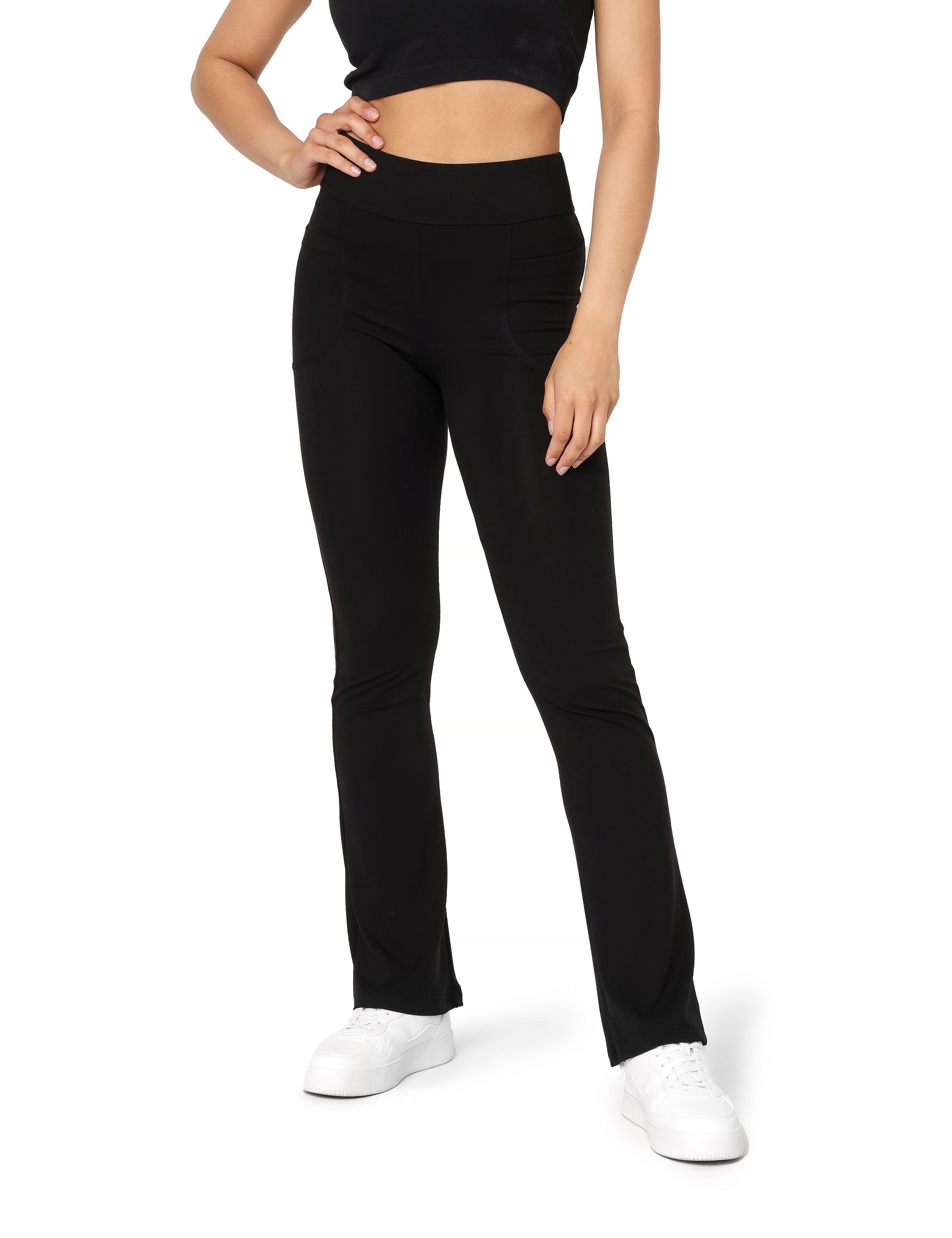 Hose BLV50-282 Taschen Damen für zwei mit Schwarz Bund Bellivalini (1-tlg) Leggings Yogahose elastischer