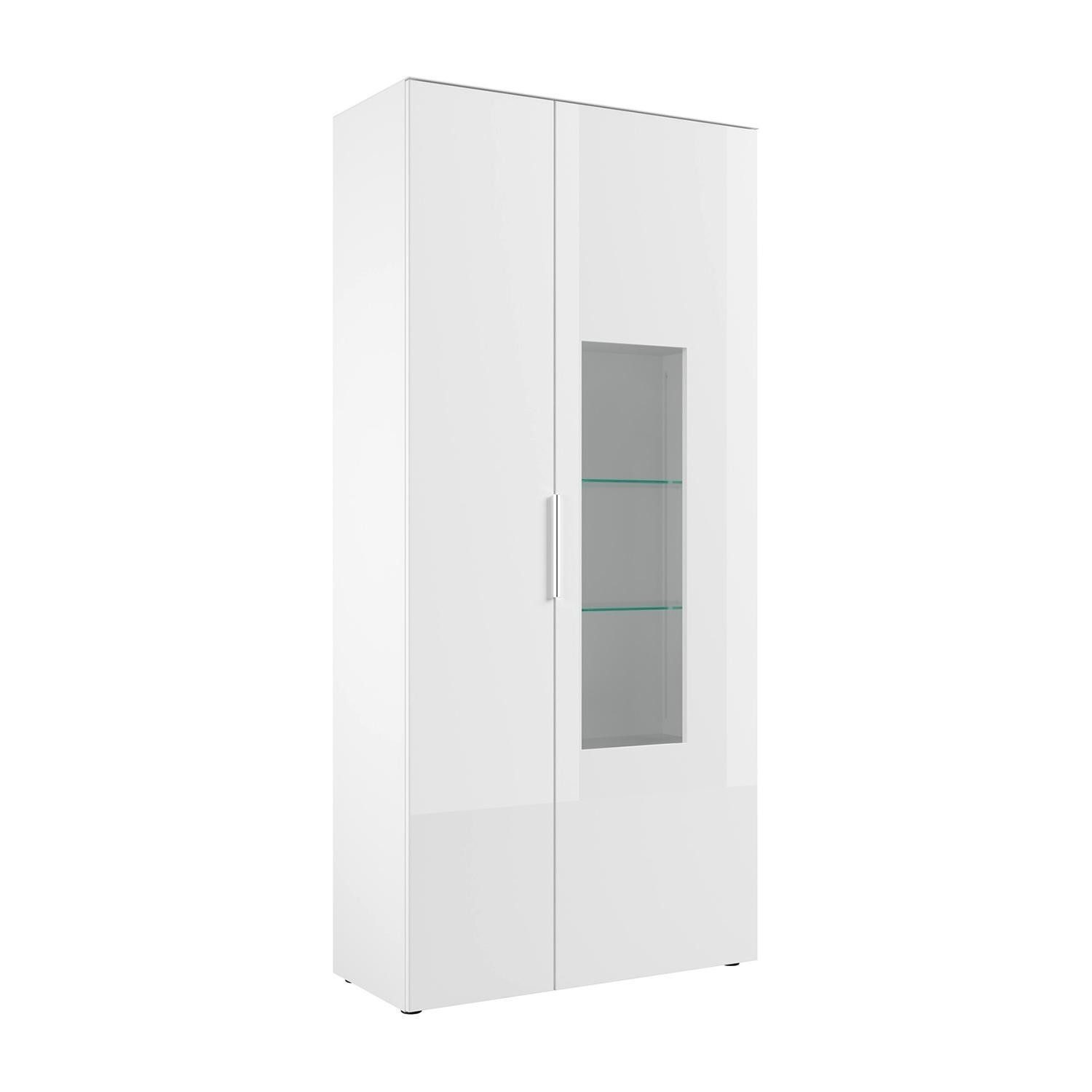 Bega Consult Vitrine SANTORIN, Weiß matt, Weißglas, 2 Türen, mit LED-Beleuchtung, B 90 x H 197 x T 40 cm