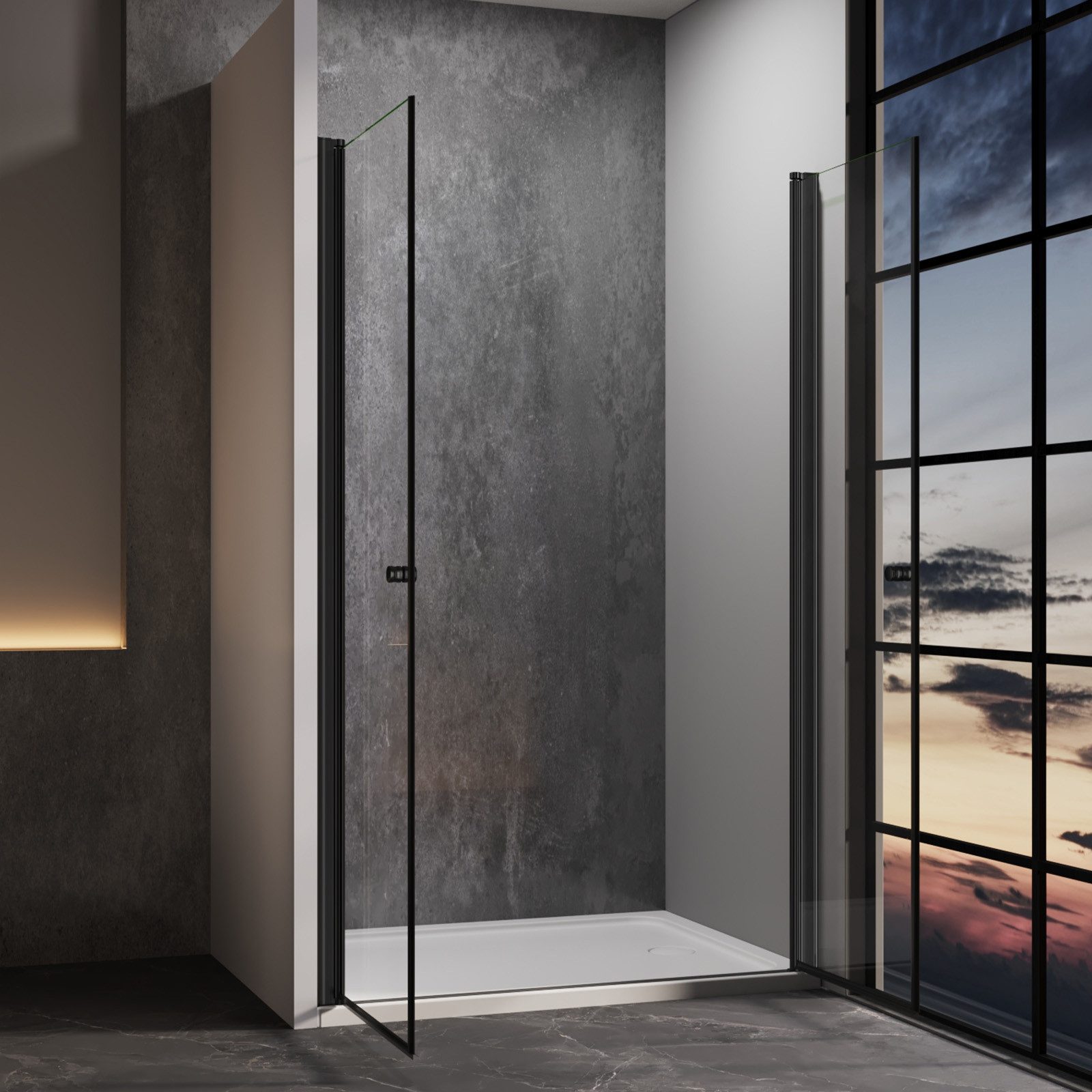 IMPTS Dusch-Drehtür Dusche Nische Duschtür Nischendusche, 70x185 cm, Sicherheitsglas, (Set, mit hochwertigen Aluminiumprofilen in Schwarz) – Bild 4 von 5
