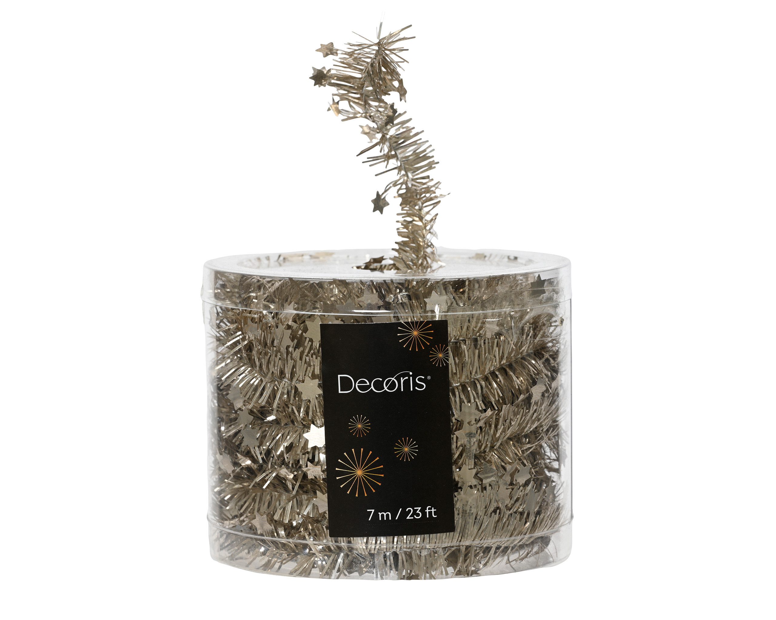 Kaemingk Girlanden, Weihnachtsgirlande Lametta mit Sternen 3cm x 7m - Perle