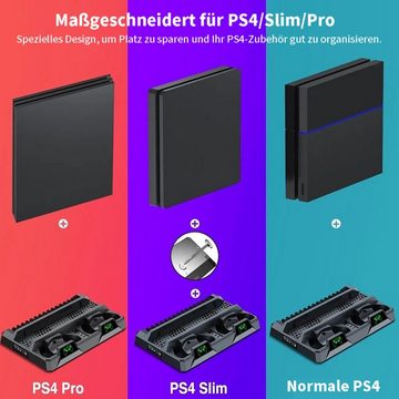 yozhiqu PS4/SLIM/PRO DOBE Multifunktionale vertikale Halterung Standhalterung, (1-tlg., Mit Kühlgebläse, Ladegerät-Halter, Dual-Ladegerät-LEDs)