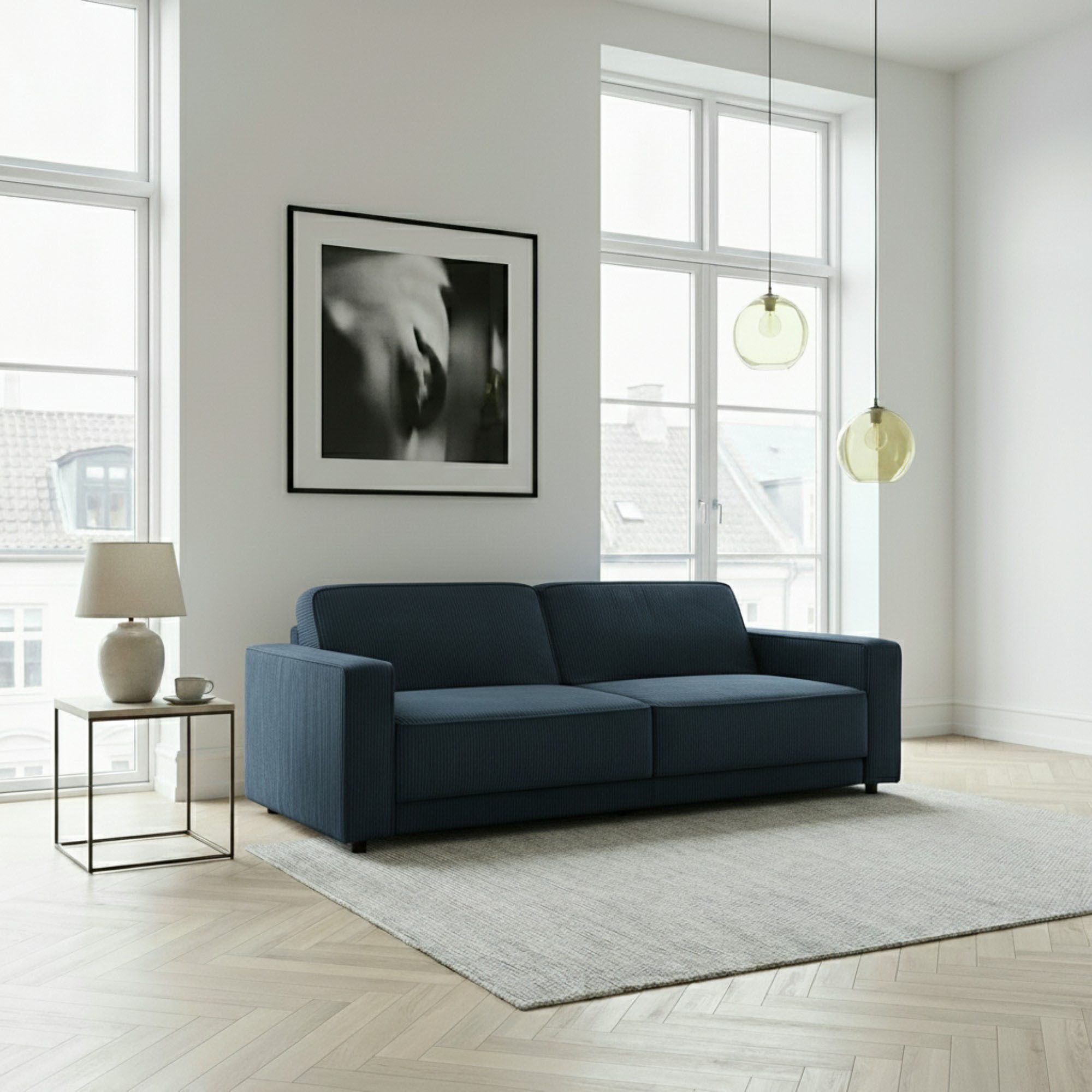 Dorel Home 3-Sitzer ALLIE Schlafsofa 225 cm, Bett-Funktion (108/190cm), trendiger Cord o. pflegeleichter Velours