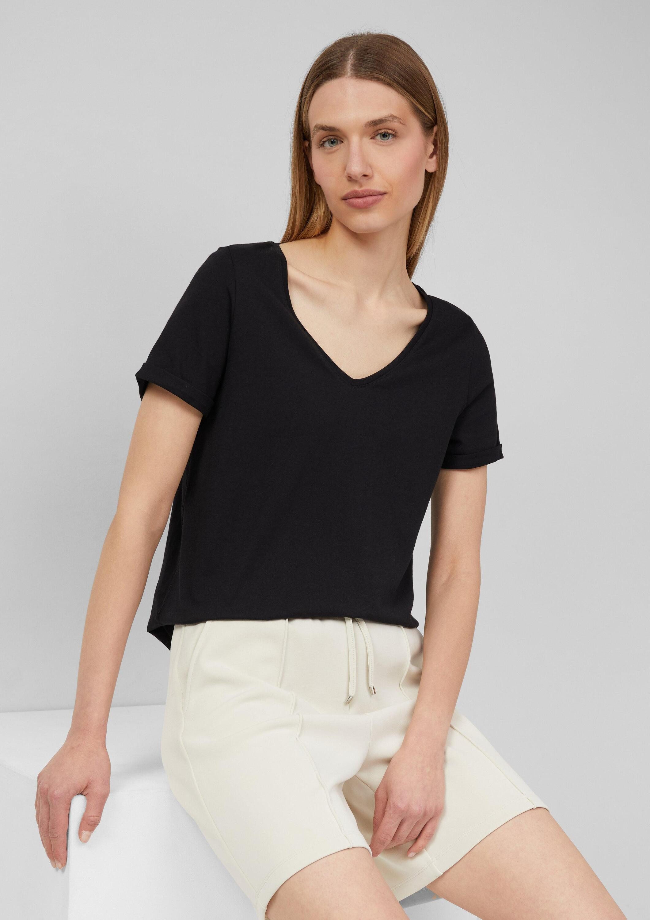 s.Oliver Kurzarmshirt T-Shirt Weiches T-Shirt aus Baumwolle mit V-Ausschnit günstig online kaufen