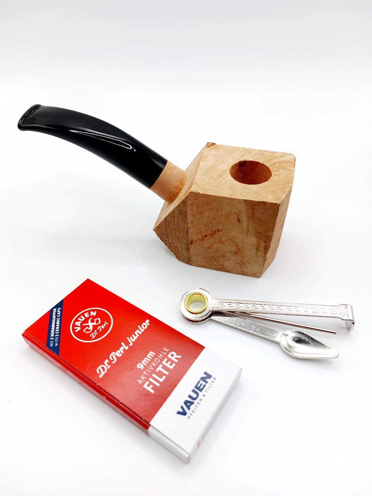 Handpfeife VAUEN Pfeife Kantel Set gebogen zum selber schnitzen Bruyere Holz