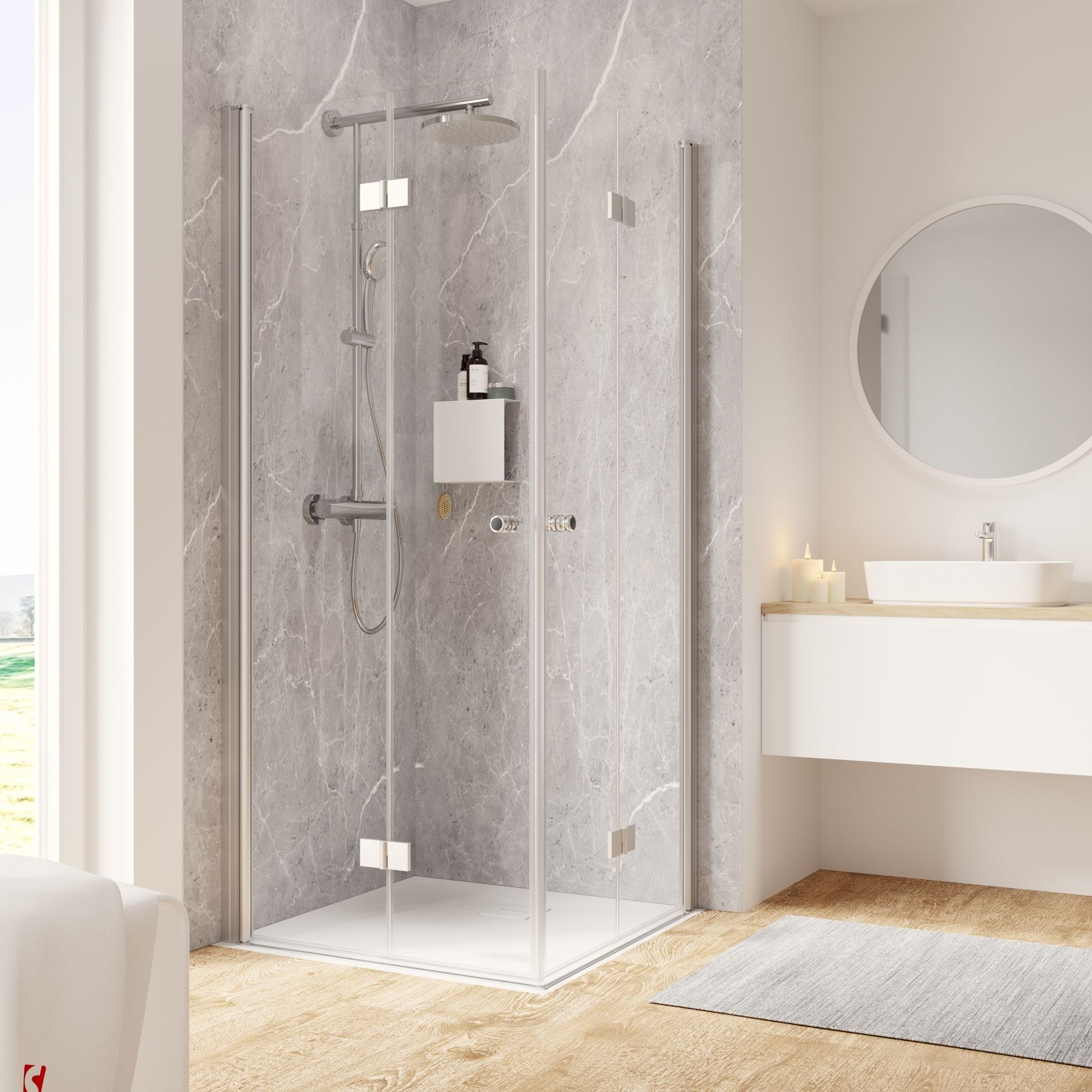 Schulte Eckdusche Garant 2.0, BxT: 90x90 cm, Sicherheitsglas, Drehfalttür Eckeinstieg Heb-Senk-Mechanismus