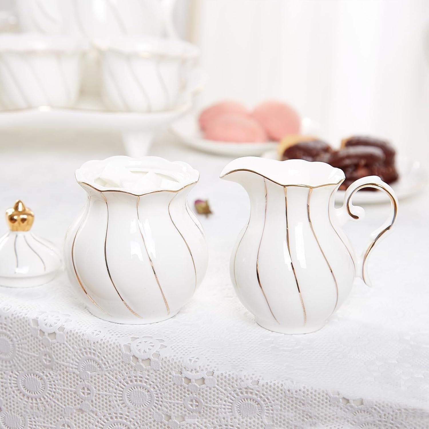 DUJUST Milch- und Zuckerset Weißes Sahne- und Zuckerset, britisches Design, handgefertigte goldene