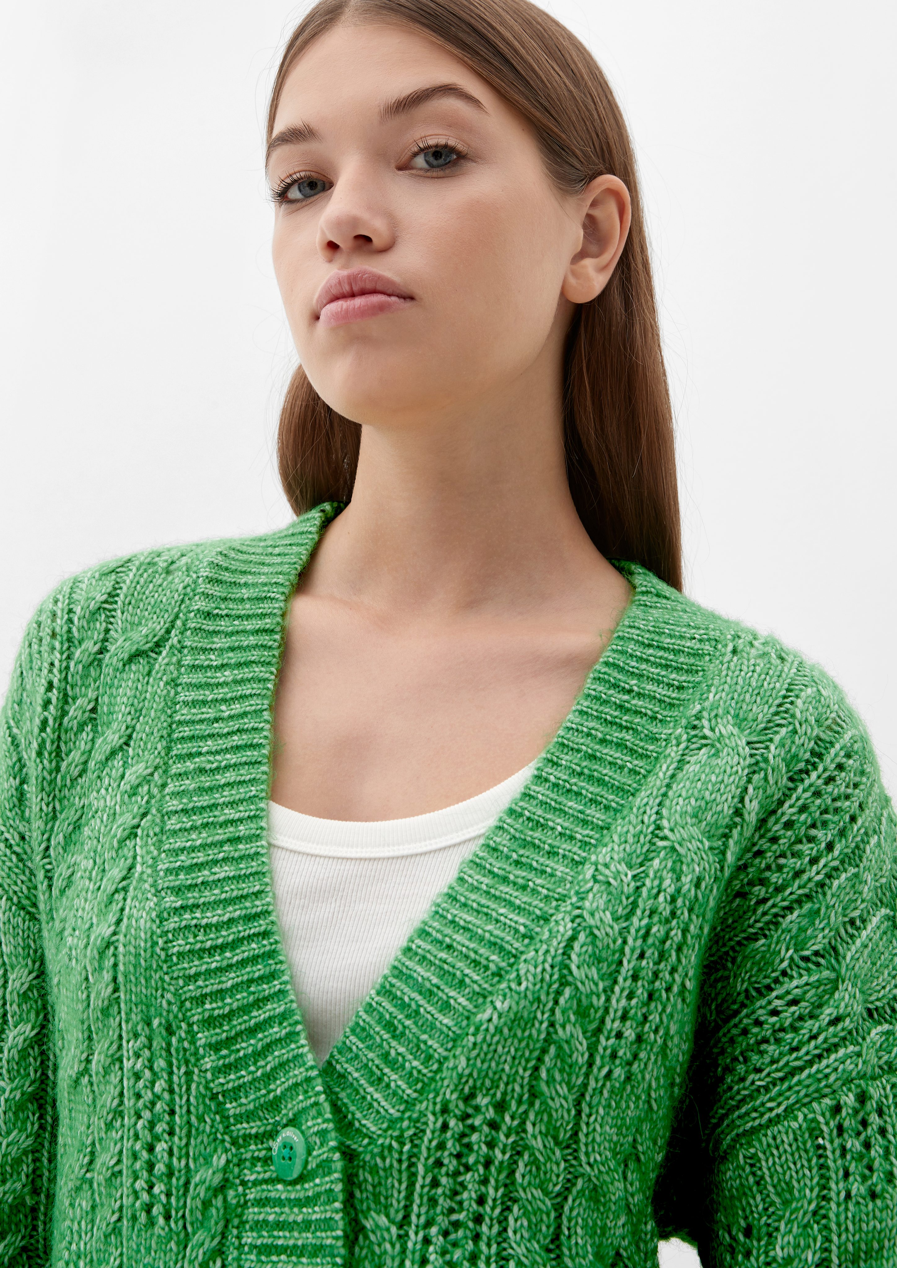 Strickjacke mit Funktionsjacke smaragd QS Ajourmuster