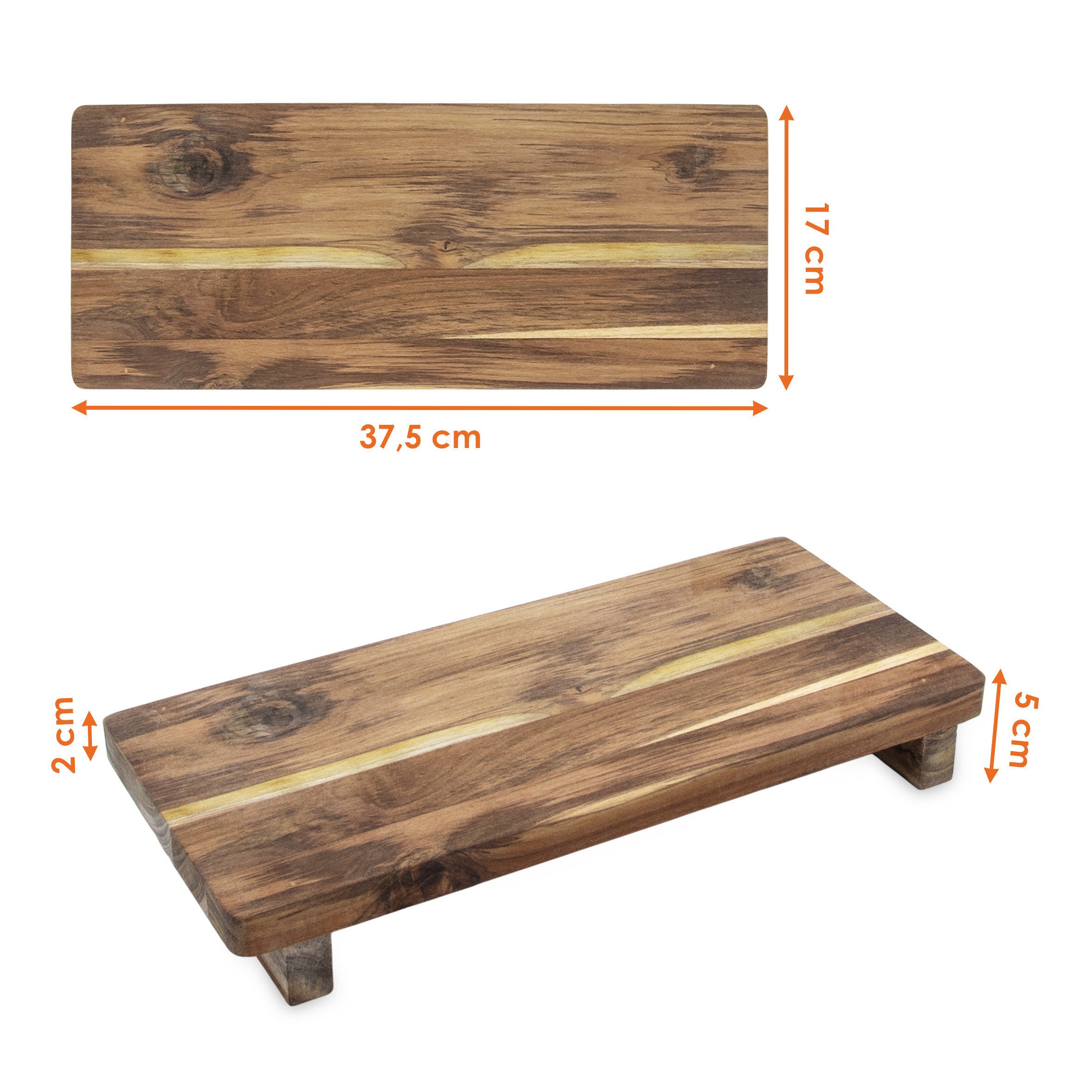 Spetebo Tablett Teakholz Dekotablett rechteckig mit Füßen, Teakholz, (Anzahl, 1-tlg., 1x Tablett), Naturprodukt