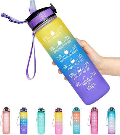 FeelGlad Trinkflasche »Sport Water Bottle mit 1000ml Kapazität,Breiter Mund Motivierende Water Jug mit Trinkhalm & Zeitmarkierungs-Tracker«, Fassungsvermögen 1L. Tritan-Kunststoffbecher