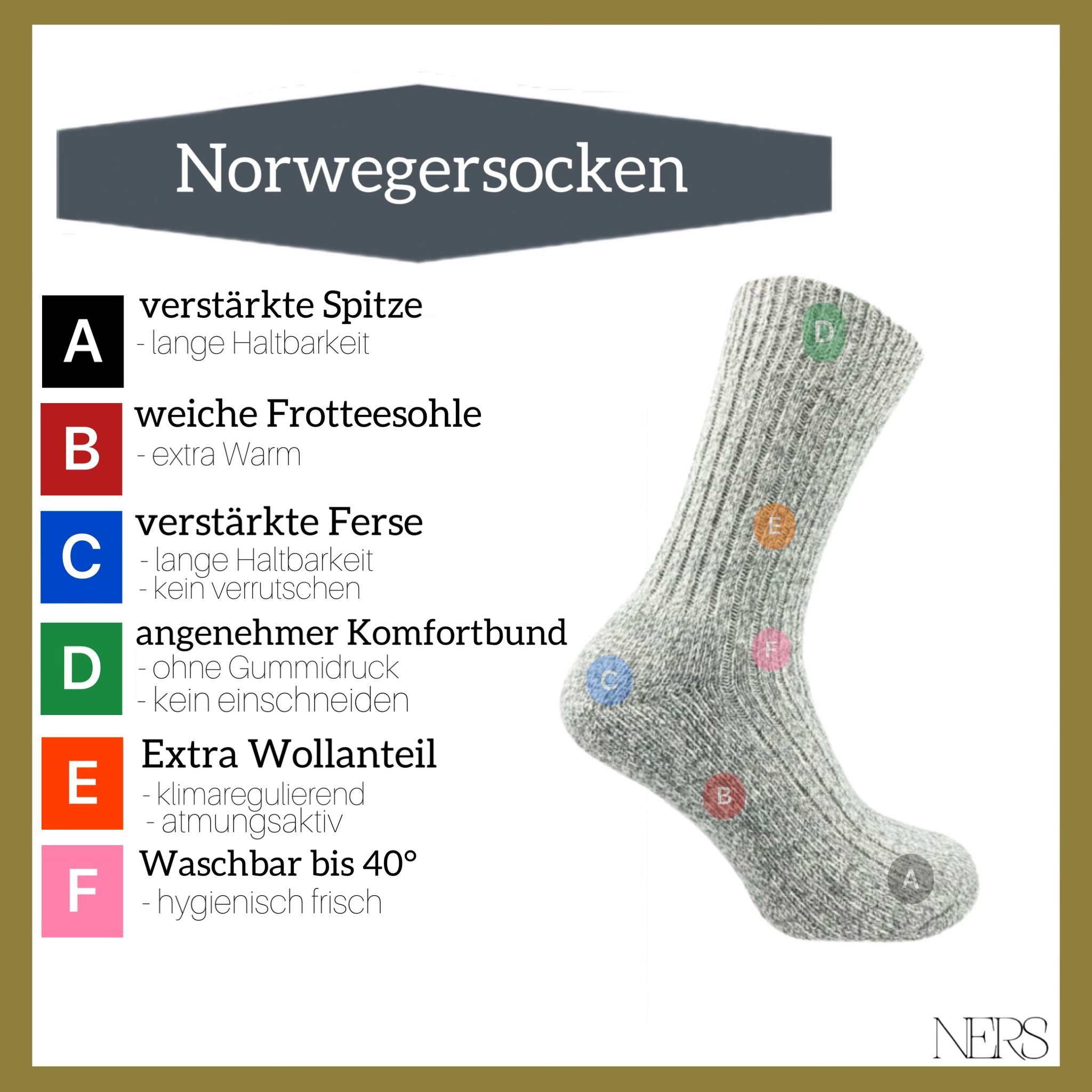NERS (6-Paar) Damen weicher Wintersocken mit und für Grau/Anthrazit Frotteesohle Wolle aus Herren Norwegersocken