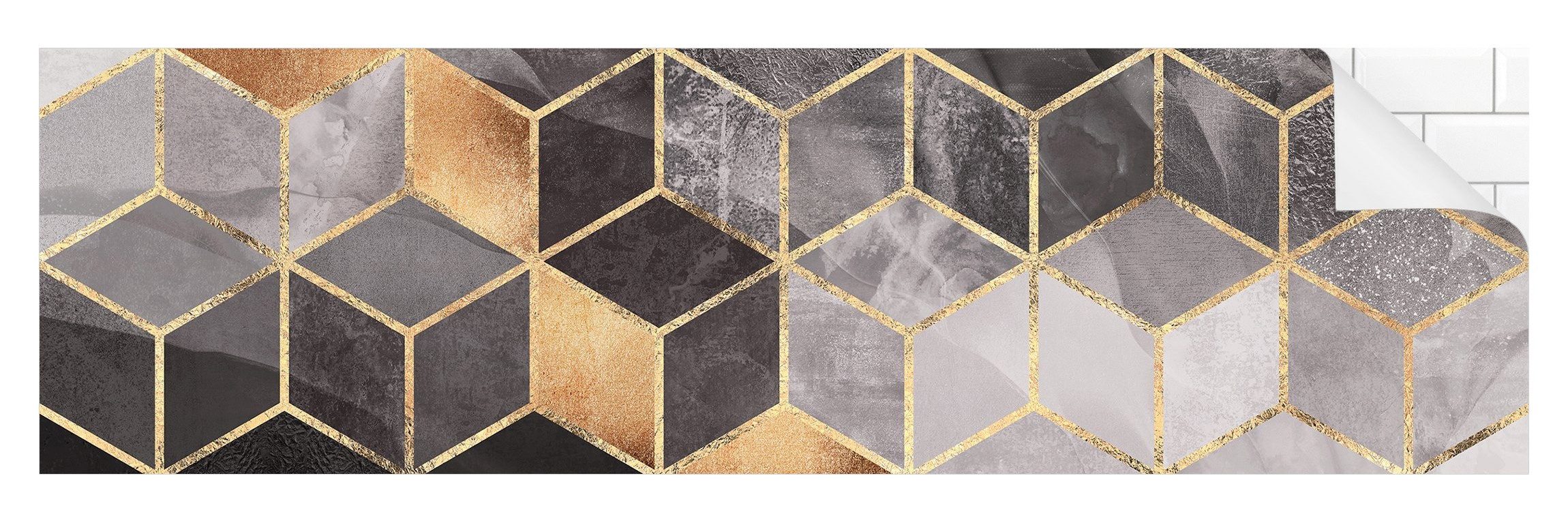 Bilderdepot24 Küchenrückwand gold dekor Abstrakt Aquarell Kunst Schwarz Weiß goldene Geometrie, (1-tlg., Nischenrückwand - für Fliesenspiegel ohne Bohren - matt), Spritzschutz Rückwand Küche Herd - Folie selbstklebend versch. Größen