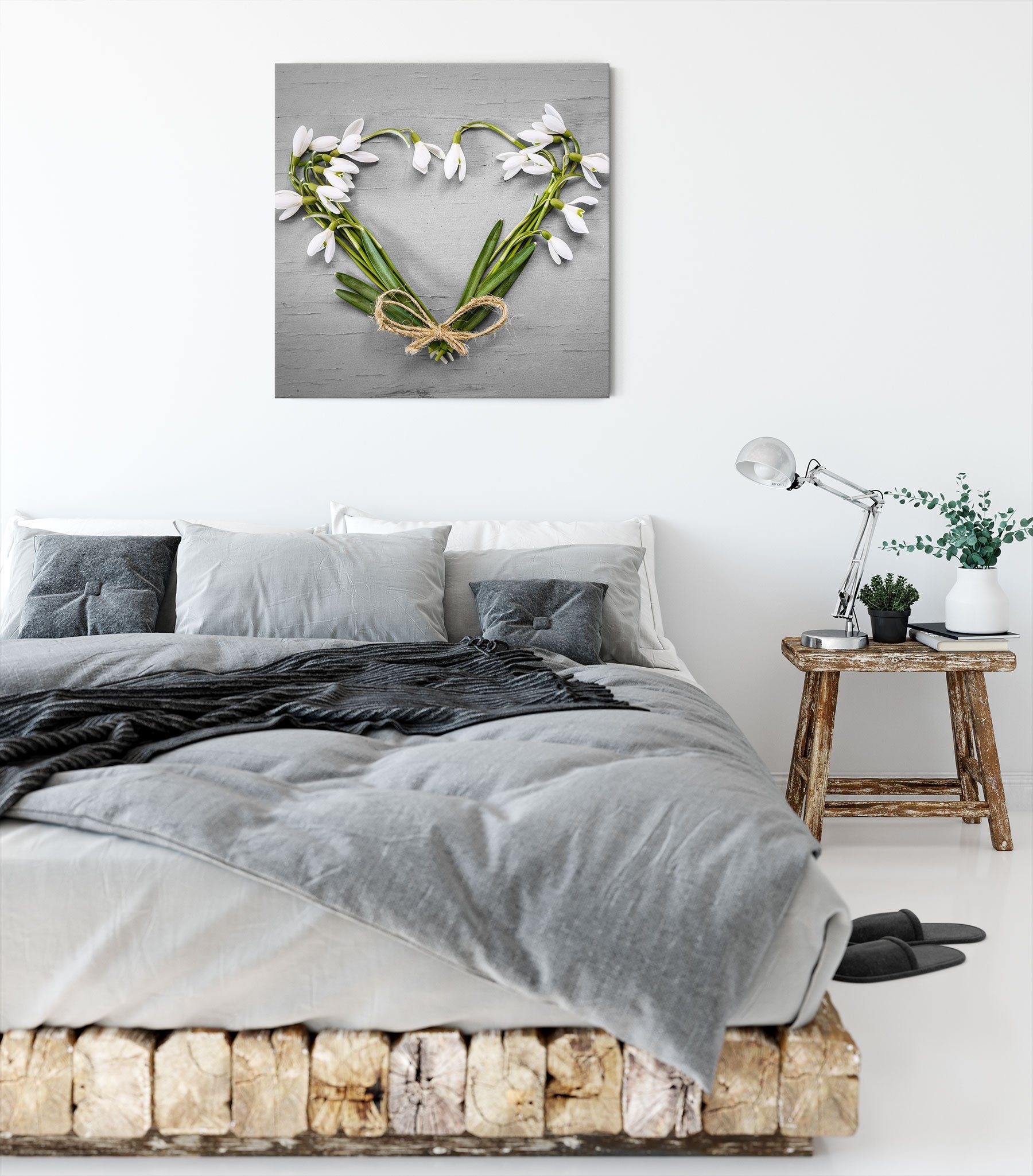 Pixxprint Leinwandbild bespannt, (1 Blumen, Herz aus Herz Zackenaufhänger fertig inkl. St), Blumen aus Leinwandbild