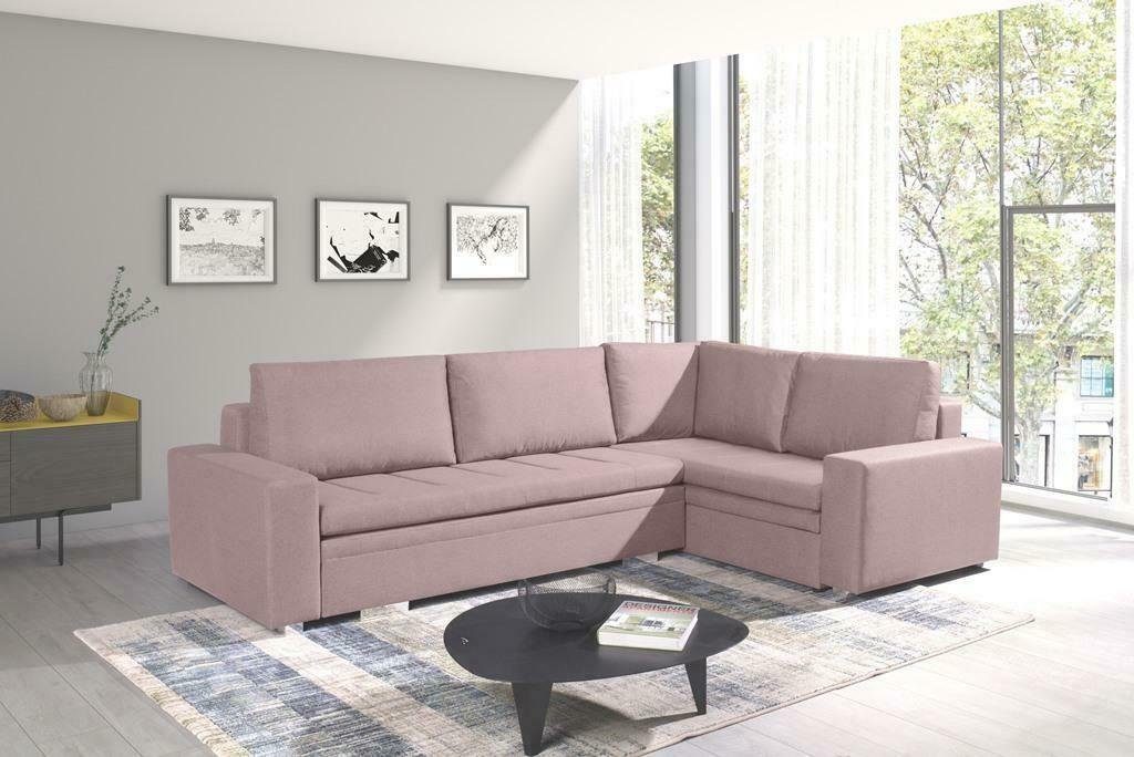JVmoebel Ecksofa, Moderne Ecksofa Wohnzimmer Textil Stoff Schlafsofa Couch Rosa