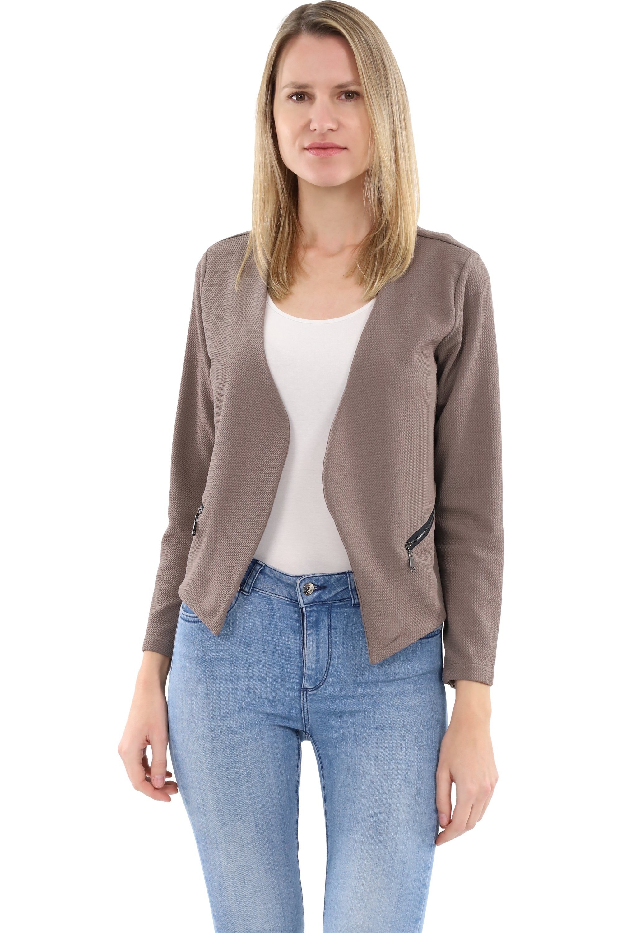 malito more than fashion Jackenblazer malito Damen Blazer ohne Kragen, Sakko im Basic Look, Kurzjacke mit Sweatblazer im Basic-Look