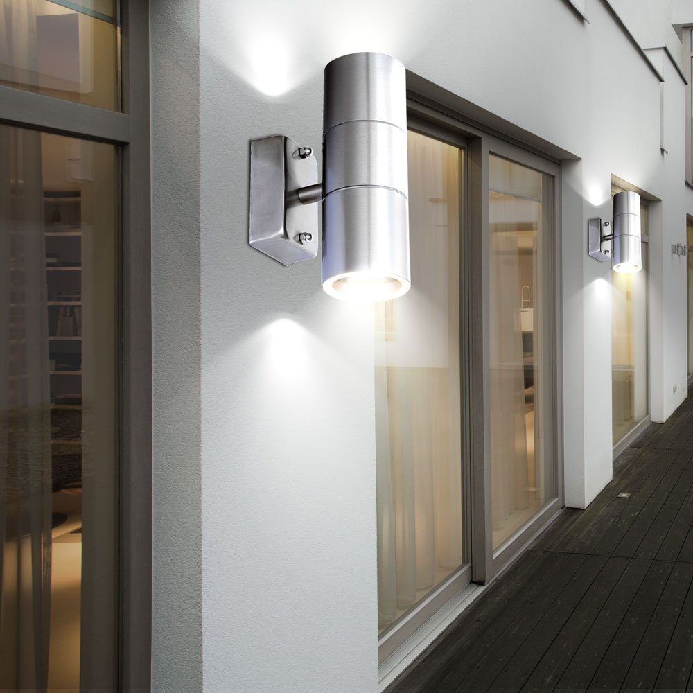 etc-shop Außen-Wandleuchte, Leuchtmittel inklusive, Warmweiß, 2er Set LED Wand Lampen Fassaden Außen Leuchten UP DOWN