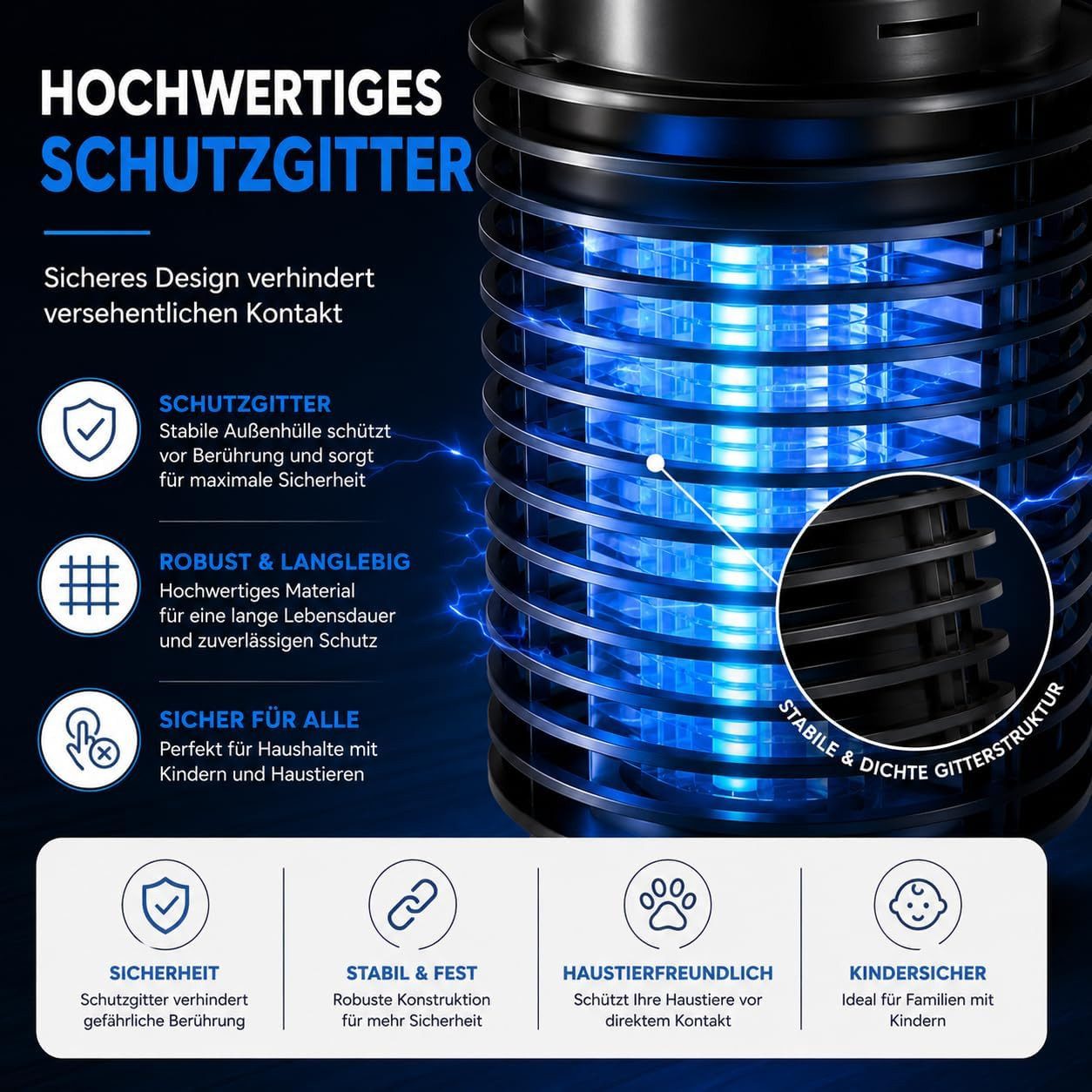 Everhomely® Insektenvernichter Elektrischer Insektenvernichter UV-Lampe – Fliegenfalle & Mückenlampe