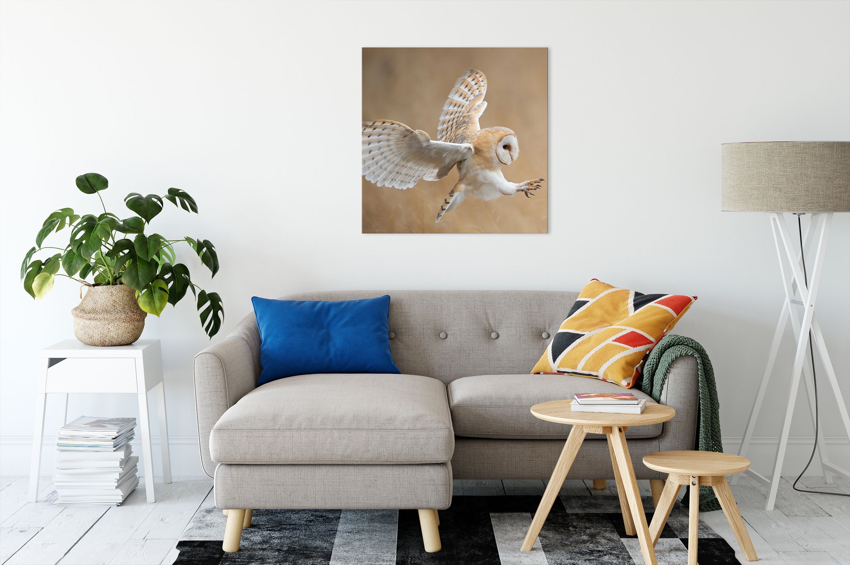 Pixxprint Leinwandbild Fliegende Weiße Eule bei der Jagd, Fliegende Weiße Eule bei der Jagd (1 St), Leinwandbild fertig bespannt, inkl. Zackenaufhänger