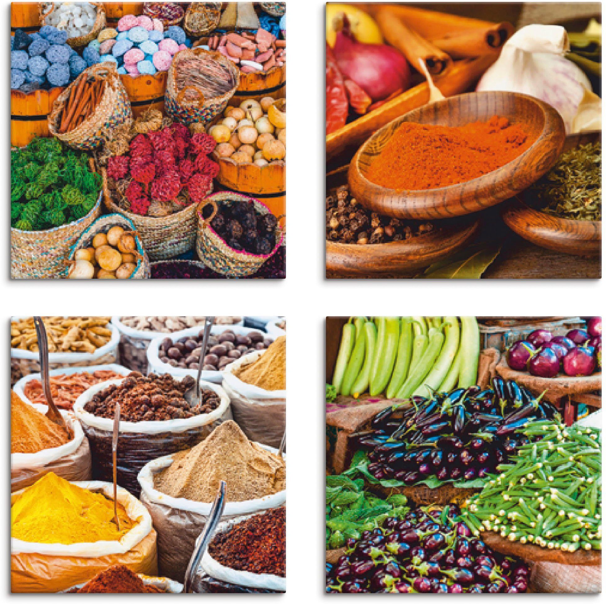 Artland Leinwandbild Gewürz und Kräuter Меню, Lebensmittel (4 St), 4er Set, verschiedene Größen