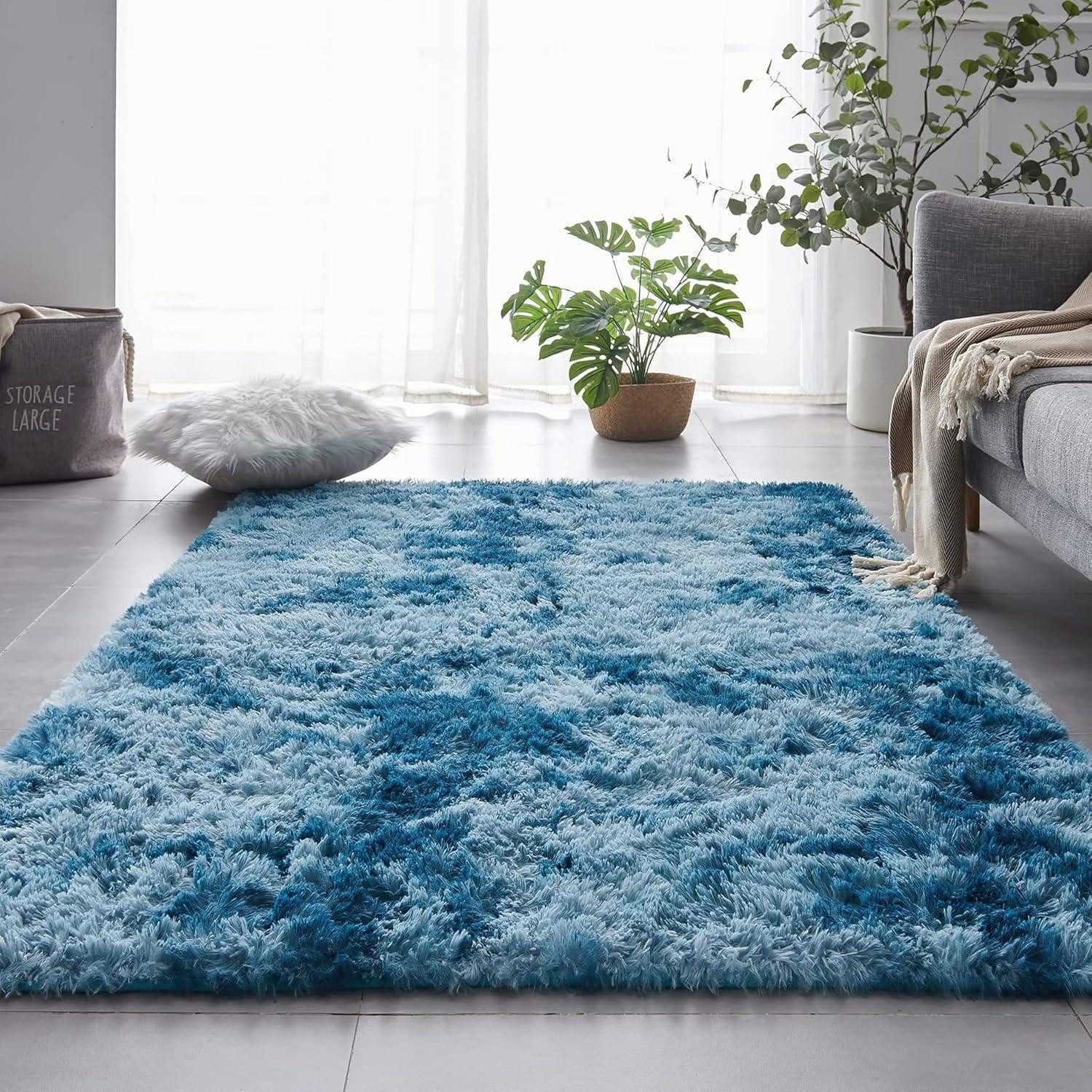 LuxusKollektion Hochflor-Teppich Teppich Hochflor Shaggy Wohnzimmer Schlafzimmer Navy Blau 80 x 150 cm