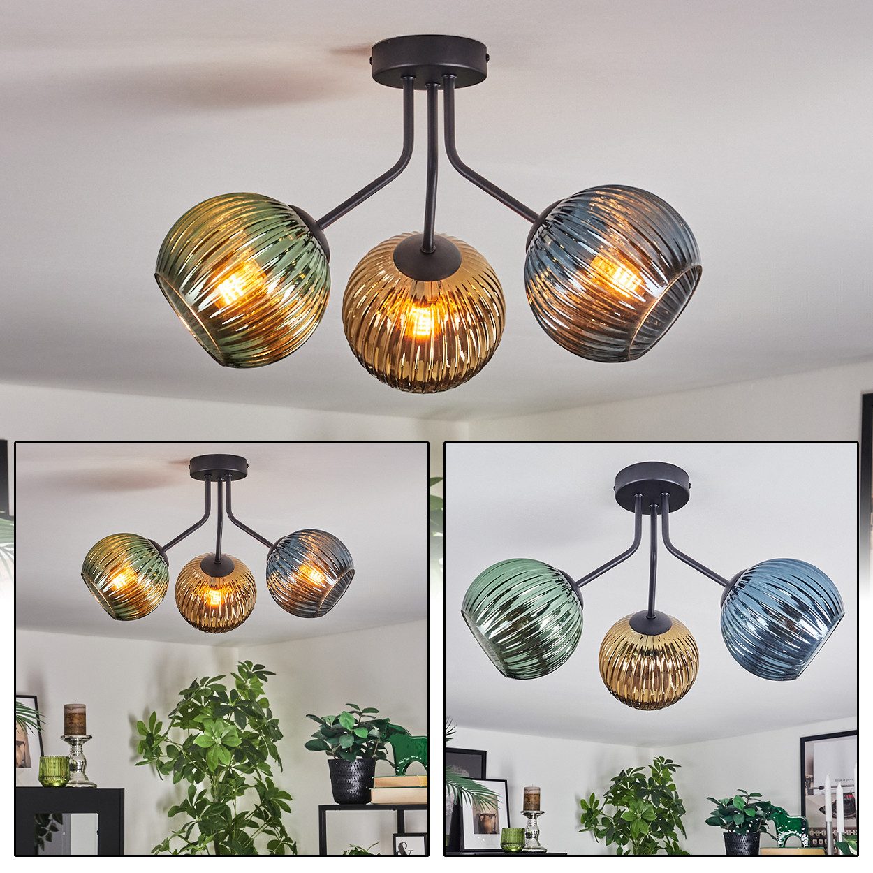 hofstein Deckenleuchte Deckenlampe aus Metall/Riffelglas in günstig online kaufen