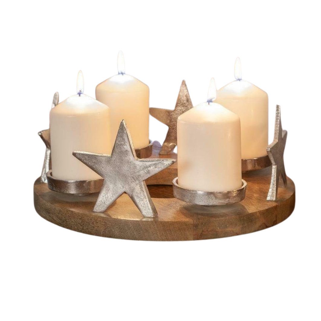 Home-trends24.de Adventskranz Adventskranz Stern Holz Advent Gesteck Teelichthalter Kerzenhalter