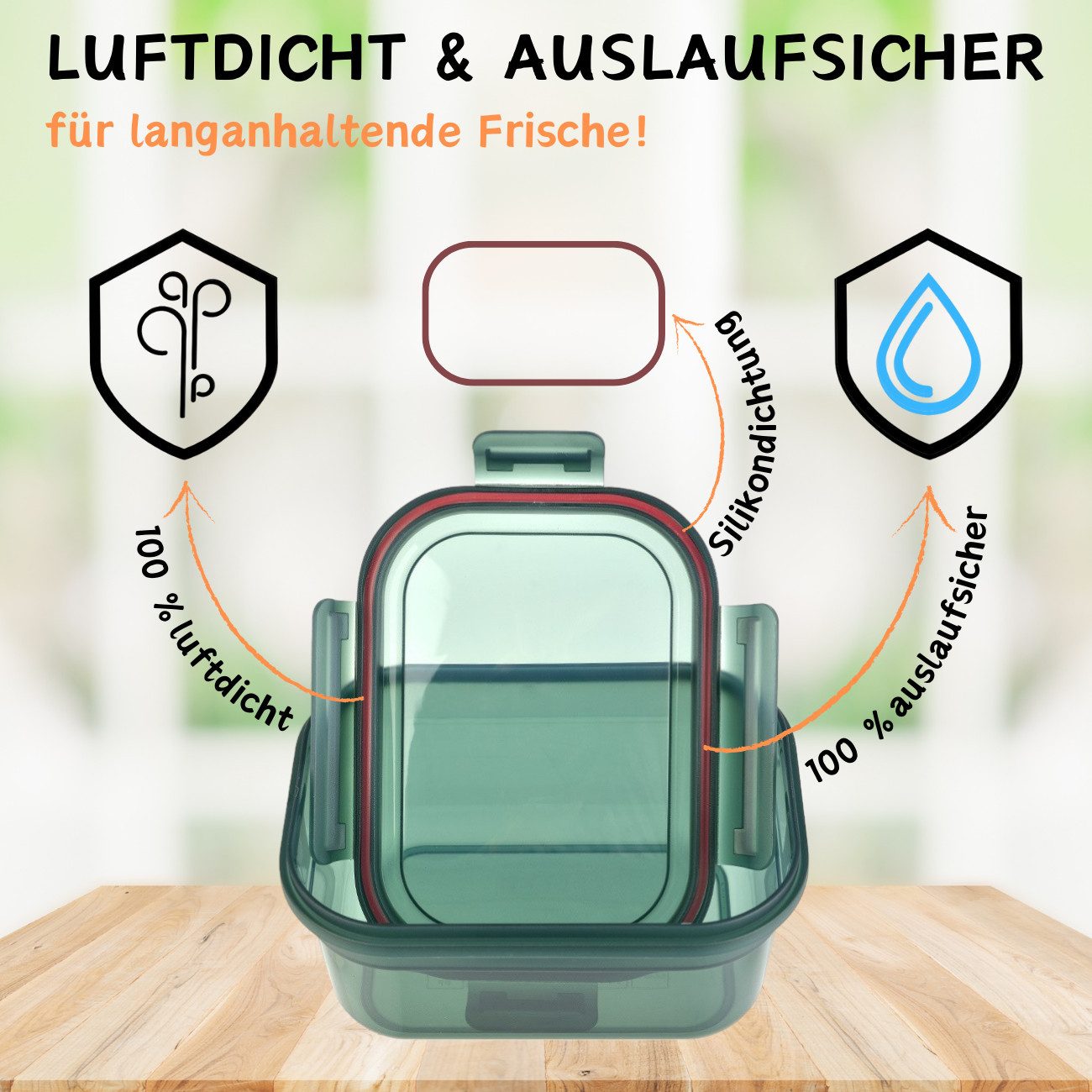 Engelland Frischhaltedose 3er Set Aufbewahrungsdosen mit Deckel, Vorratsdose, Frischhaltedose, Kunststoff/Silikon, (Vorteils-Set, 3-tlg., 0,6 L / 1,1 L / 2,0 L) – Bild 2 von 5