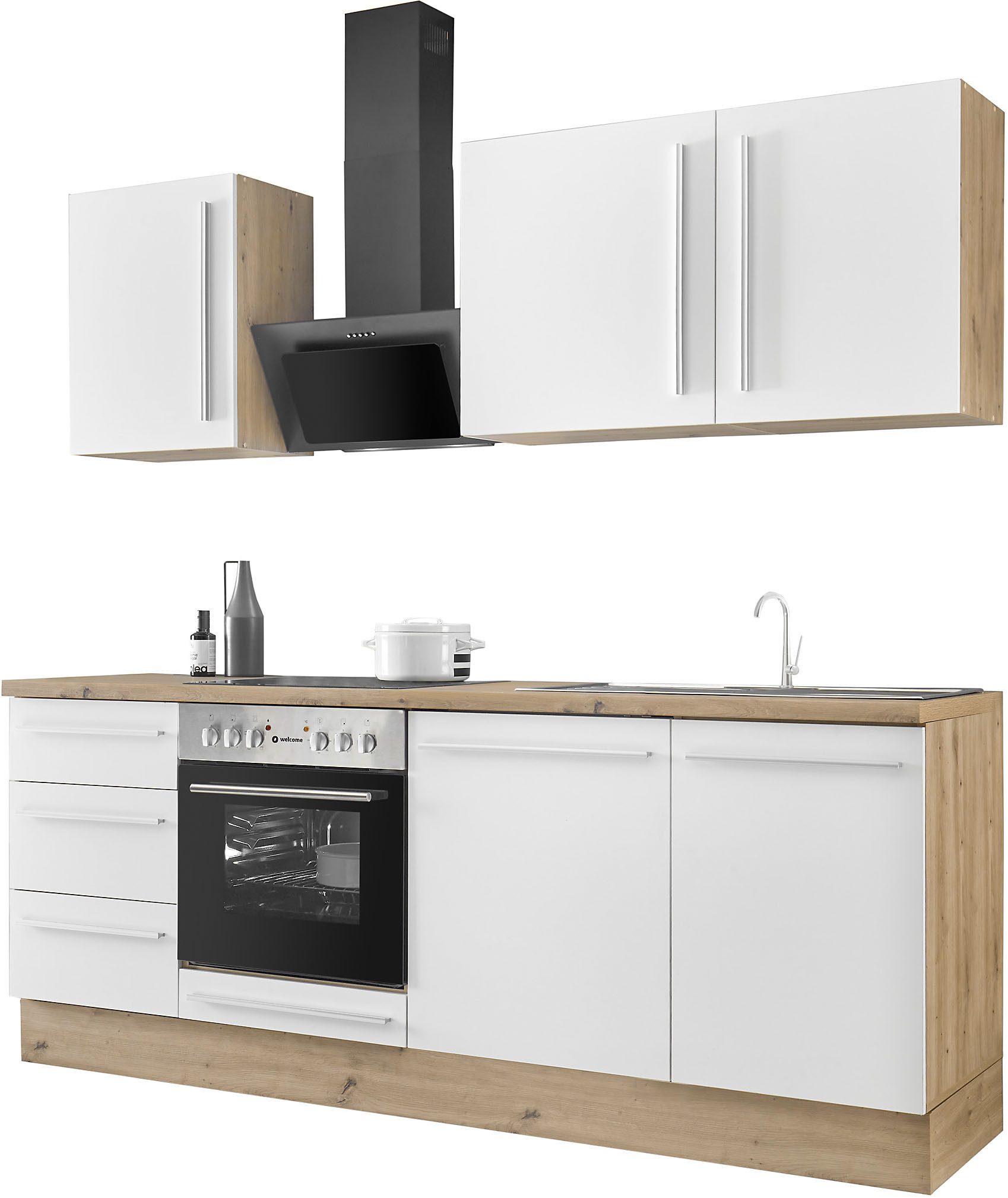 KOCHSTATION Küchenzeile KS-Florida mit 38mm starker Arbeitsplatte, Breite 220 cm, wahlweise mit E-Geräten, Soft-Close-Funktion