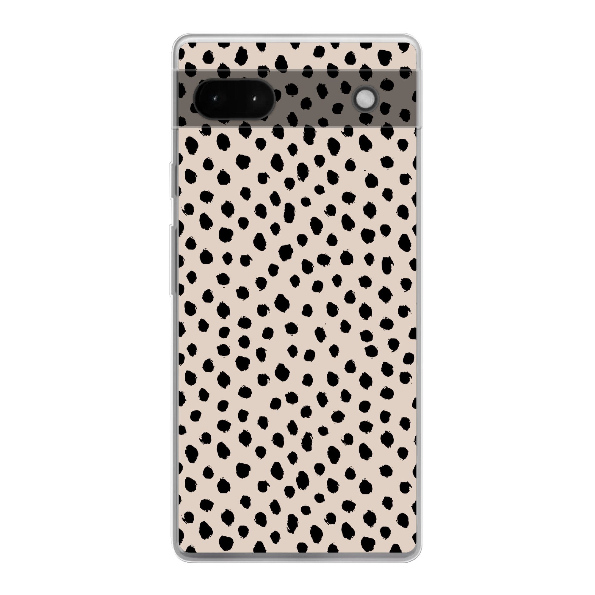 MuchoWow Handyhülle für Google Pixel 6a Polka dots - Schwarz - Beige, Phone Case, Silikon, Schutzhülle Dünn