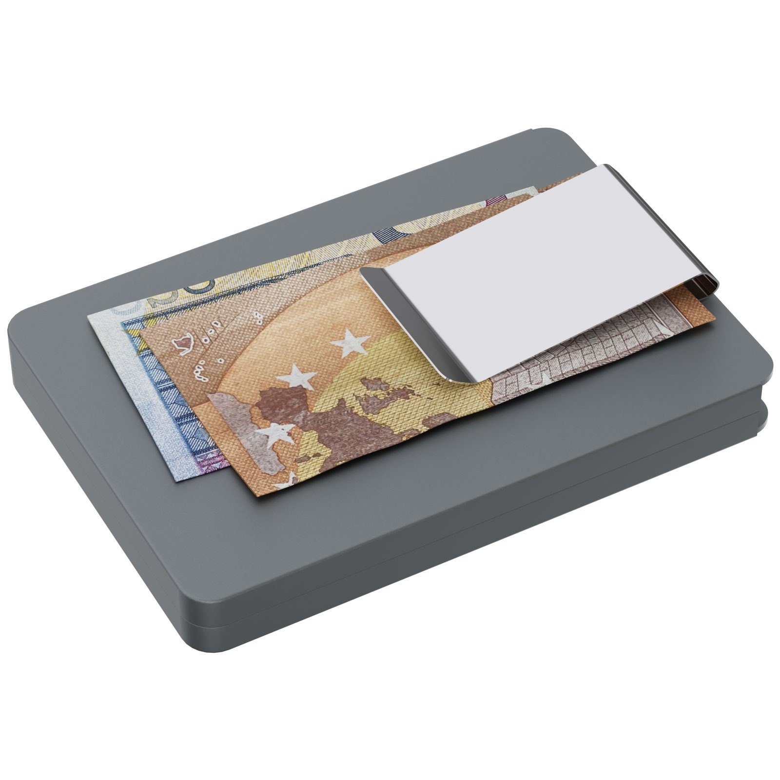 Aluminium Geldklammer Geldbörse - Kartenhalter aus mit Kartenhülle Wellgro Grau