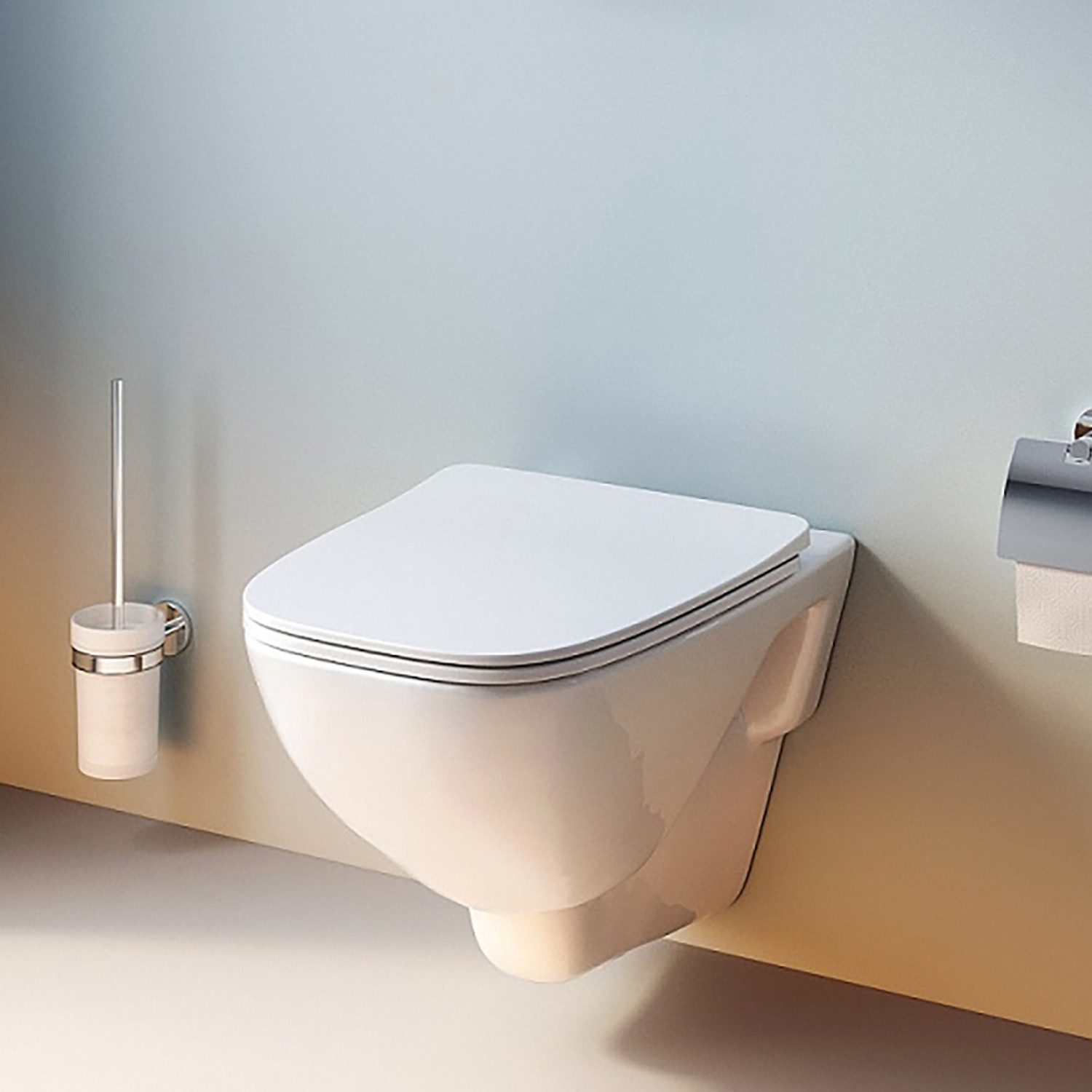 AM.PM Tiefspül-WC Wand WC X-Joy Hänge WC Spülrandloses Toilette aus Keramik Tiefspüler, wandhängend, Abgang waagerecht, Schnellverschluss-Sitz mit Soft-Close-Funktion, Flash Clean
