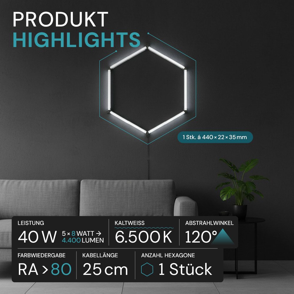 LUXULA LED Deckenleuchte Hexagon Form, LED fest integriert, Tageslichtweiß, erweiterbare sechseckige Deckenlampe
